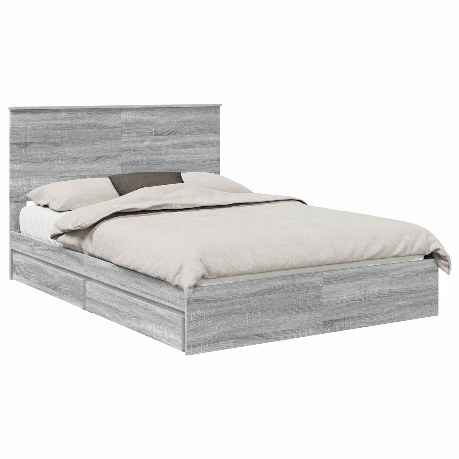 Opslag bed met lade Grijs Sonoma 150 x 200 cm Bewerkt hout is nu te koop bij PeponiXL, paradijselijk wonen!