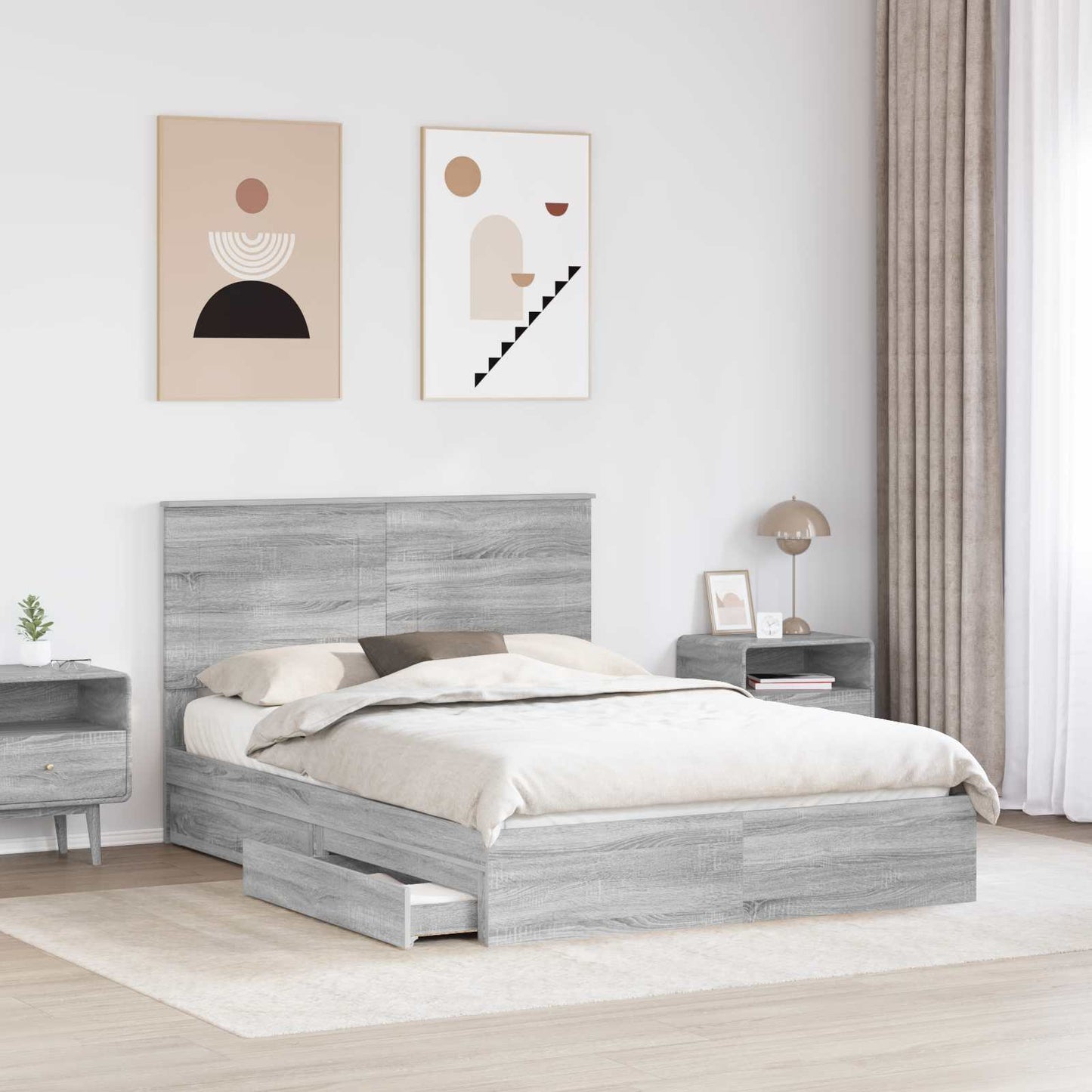 Opslag bed met lade Grijs Sonoma 140 x 200 cm Bewerkt hout is nu te koop bij PeponiXL, paradijselijk wonen!
