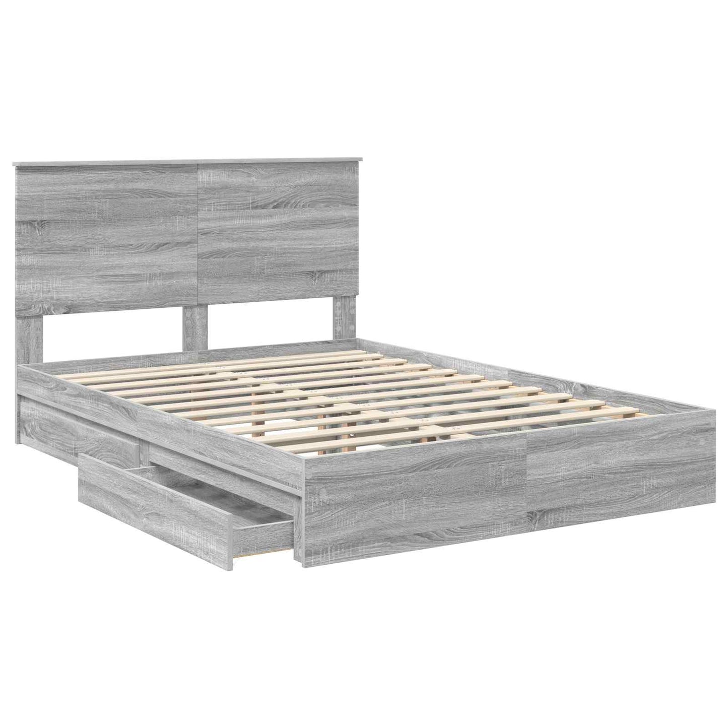 Opslag bed met lade Grijs Sonoma 140 x 200 cm Bewerkt hout is nu te koop bij PeponiXL, paradijselijk wonen!