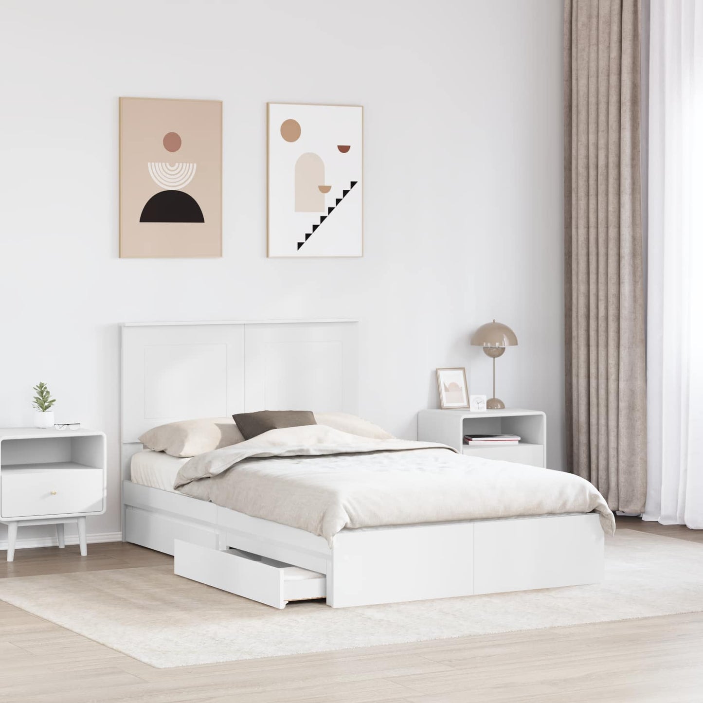 Opslag bed met lade met opslag Wit 135 x 190 cm Bewerkt hout