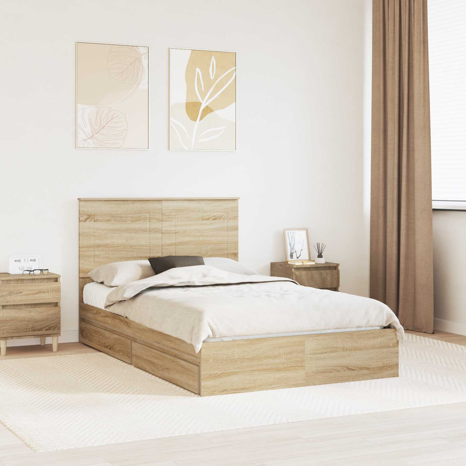 Opslag bed met lade Sonoma Eiken 135 x 190 cm Bewerkt hout is nu te koop bij PeponiXL, paradijselijk wonen!