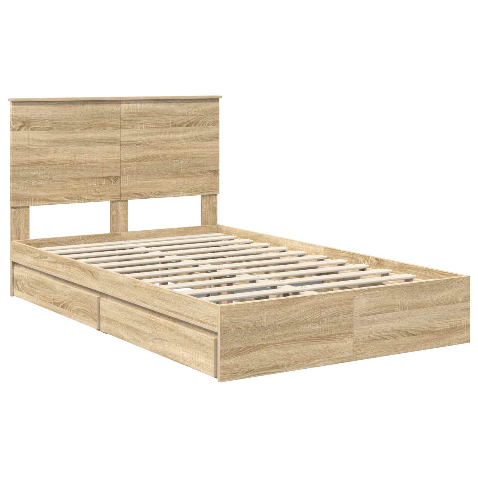 Opslag bed met lade Sonoma Eiken 135 x 190 cm Bewerkt hout is nu te koop bij PeponiXL, paradijselijk wonen!