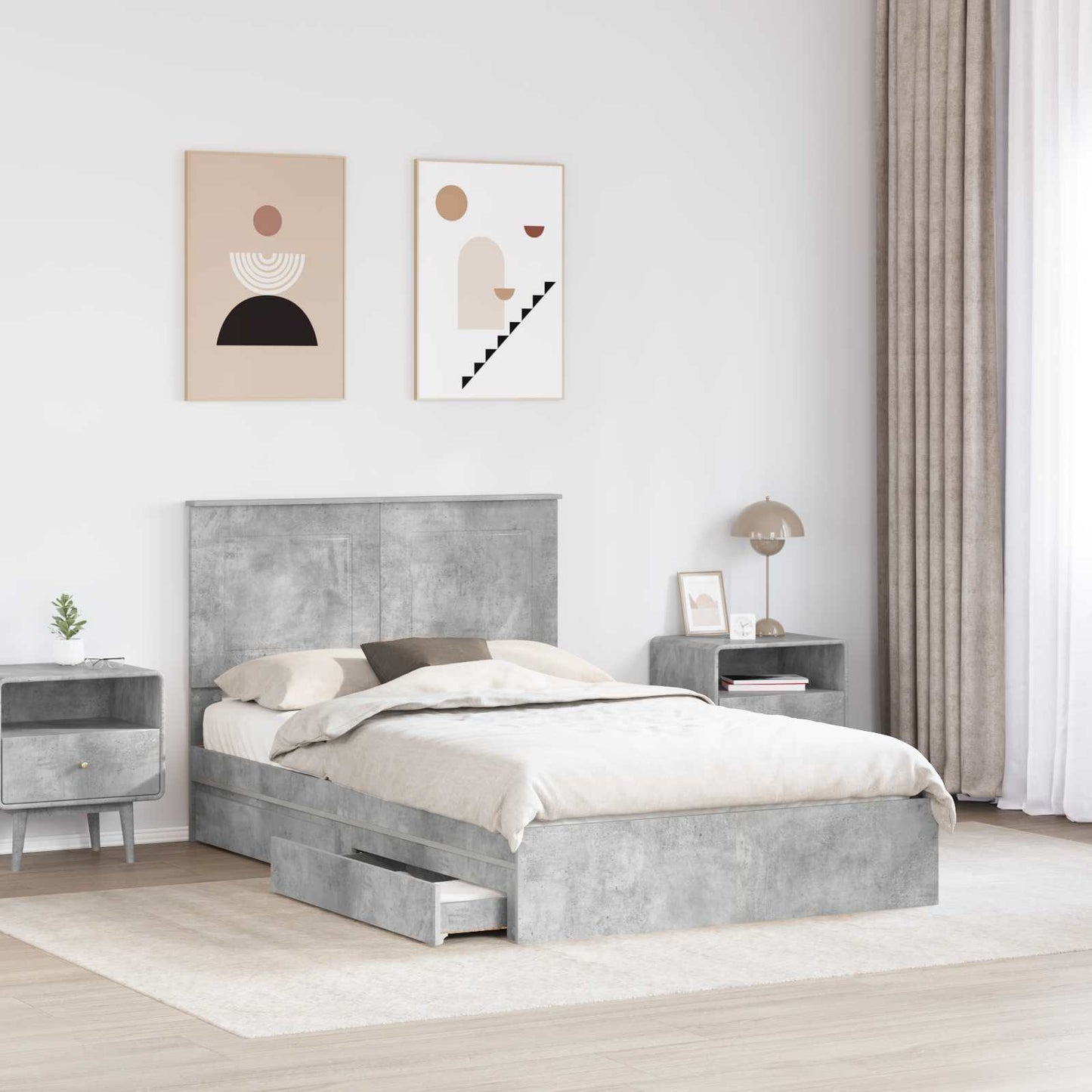 Opslag bed met hoofdeinde Beton Grijs 135 x 190 cm Bewerkt hout is nu te koop bij PeponiXL, paradijselijk wonen!