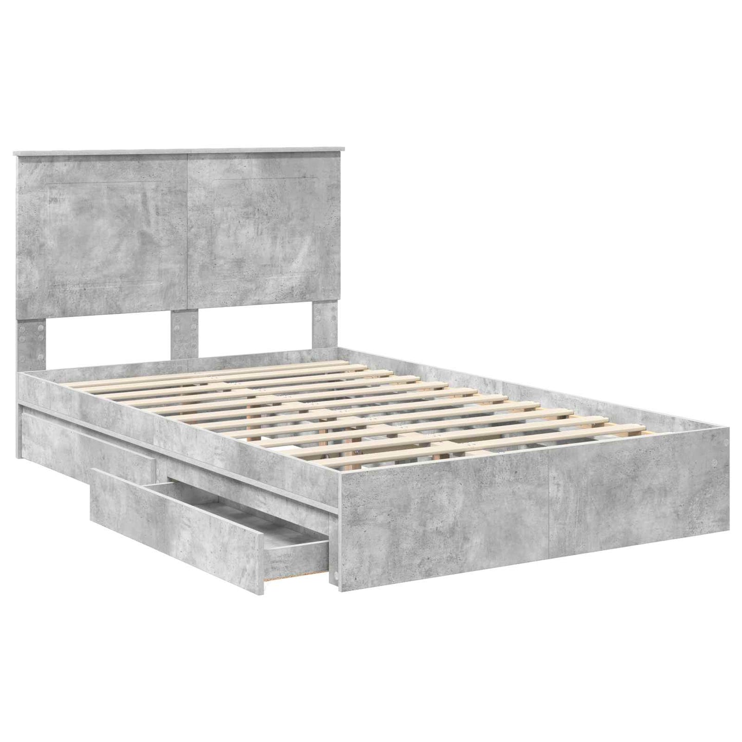 Opslag bed met hoofdeinde Beton Grijs 135 x 190 cm Bewerkt hout is nu te koop bij PeponiXL, paradijselijk wonen!