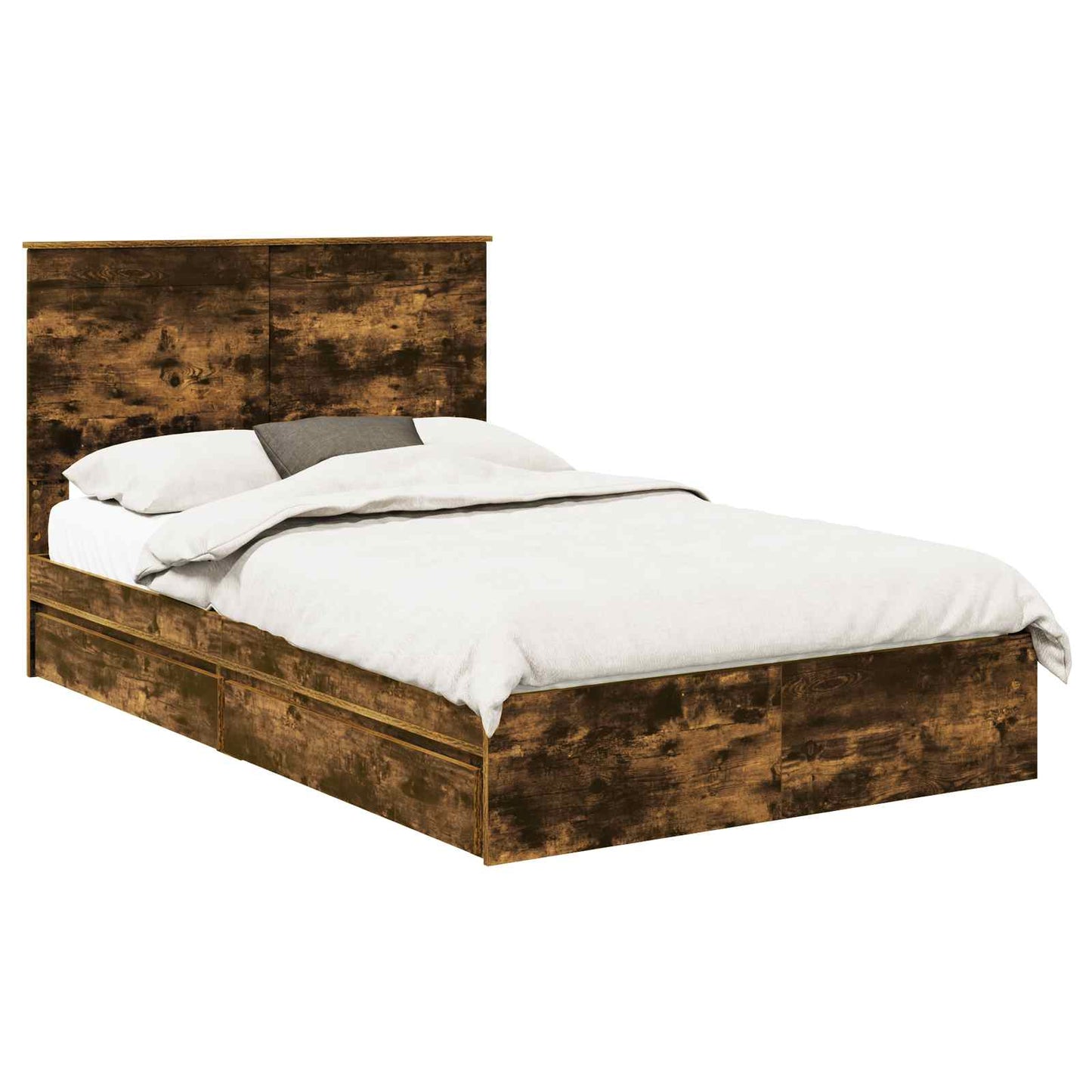 Opslag bed met lade Gerookt eiken 135 x 190 cm Bewerkt hout is nu te koop bij PeponiXL, paradijselijk wonen!
