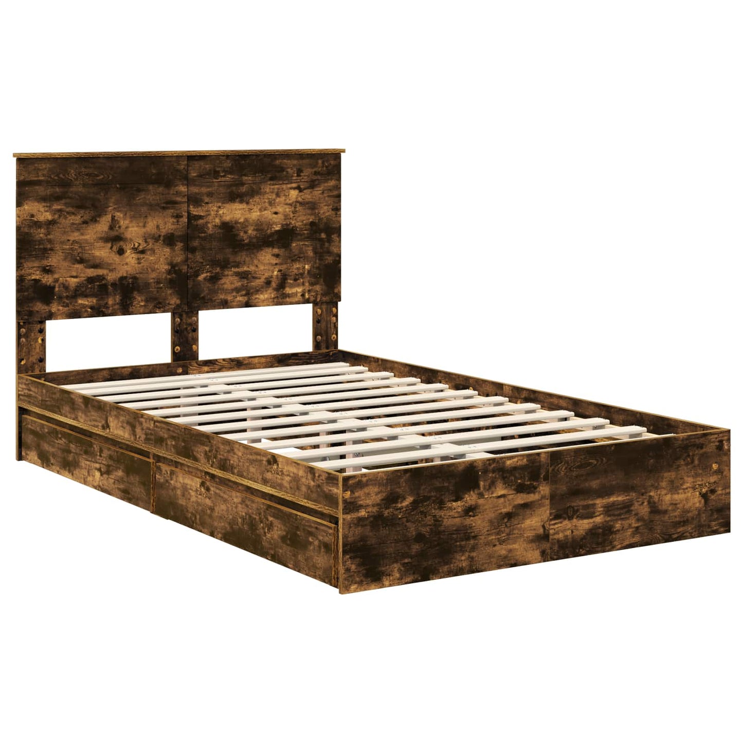 Opslag bed met lade Gerookt eiken 135 x 190 cm Bewerkt hout is nu te koop bij PeponiXL, paradijselijk wonen!