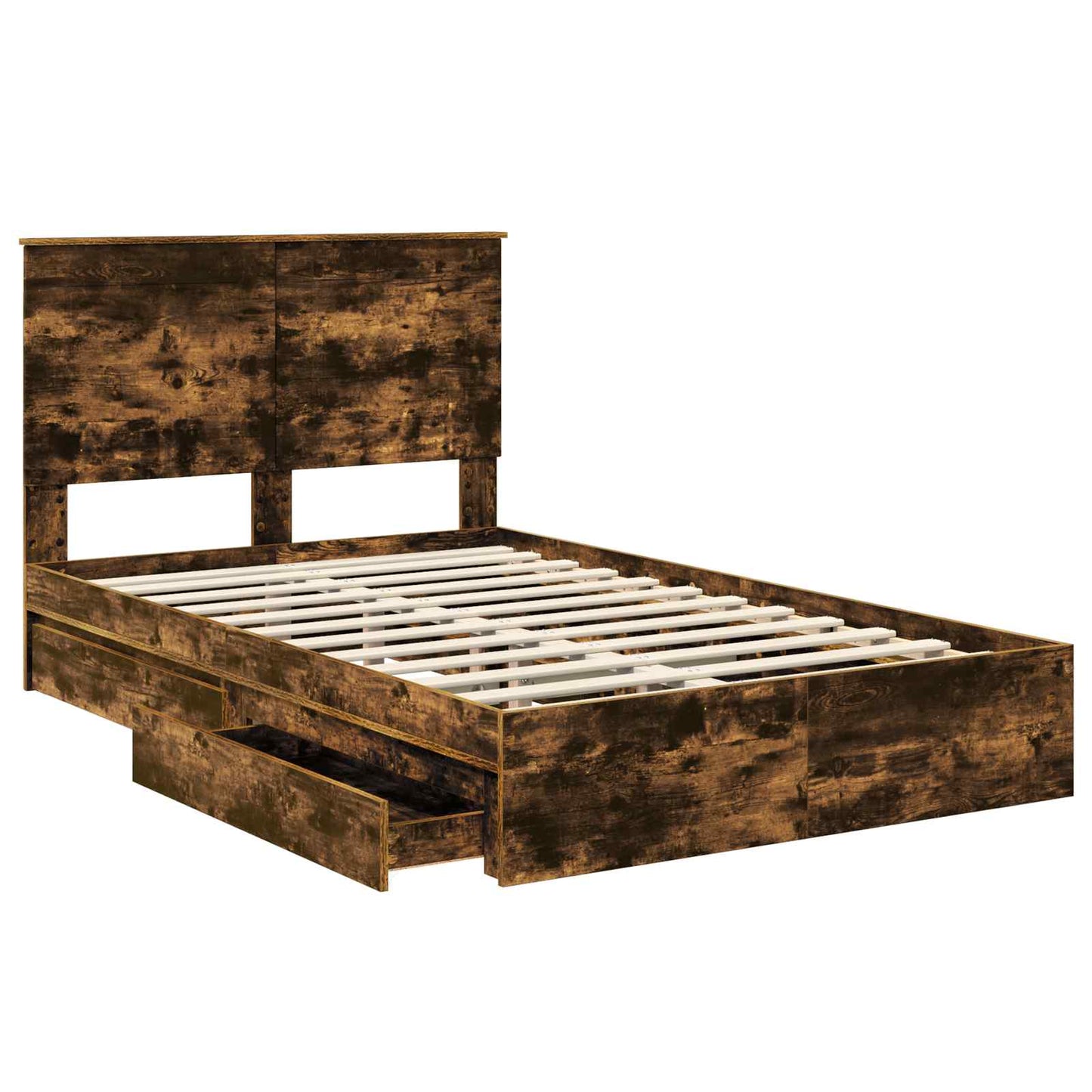 Opslag bed met lade Gerookt eiken 135 x 190 cm Bewerkt hout is nu te koop bij PeponiXL, paradijselijk wonen!