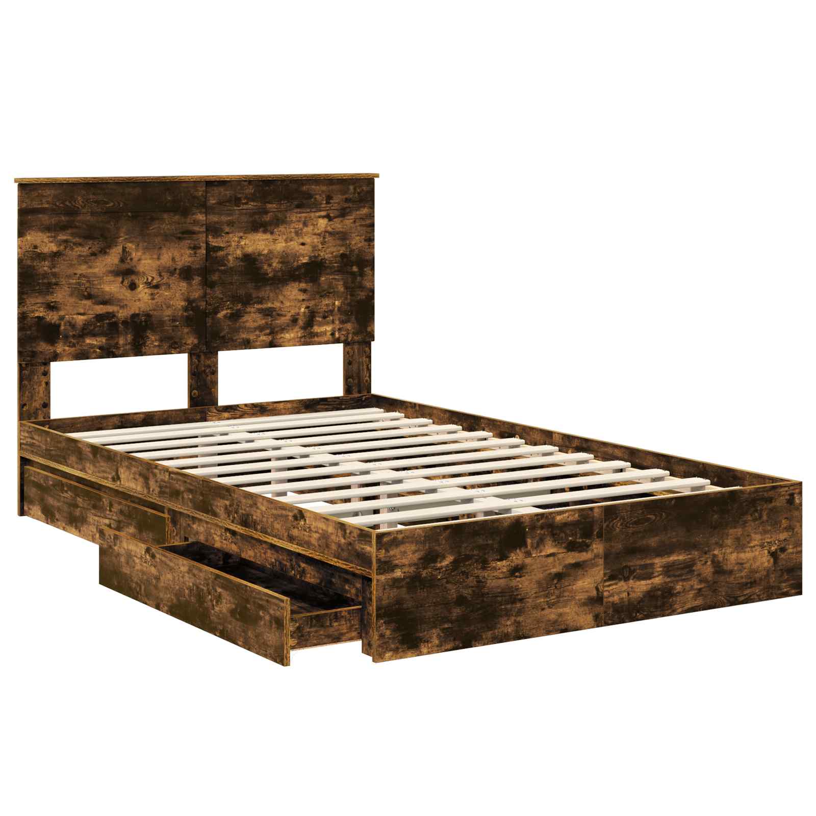 Opslag bed met lade Gerookt eiken 135 x 190 cm Bewerkt hout is nu te koop bij PeponiXL, paradijselijk wonen!