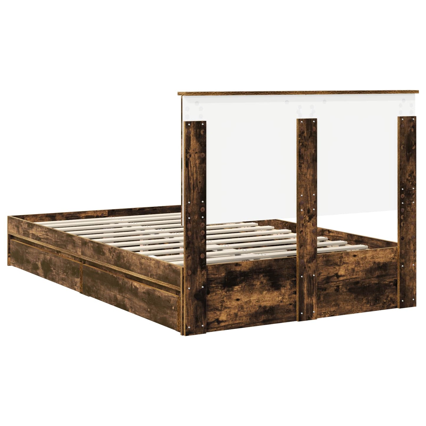 Opslag bed met lade Gerookt eiken 135 x 190 cm Bewerkt hout is nu te koop bij PeponiXL, paradijselijk wonen!