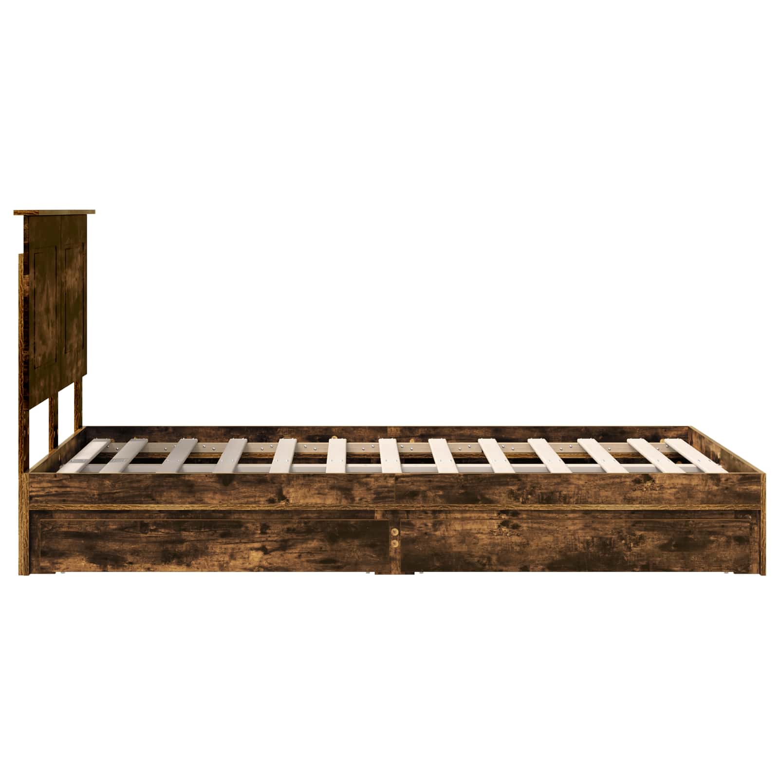 Opslag bed met lade Gerookt eiken 135 x 190 cm Bewerkt hout is nu te koop bij PeponiXL, paradijselijk wonen!