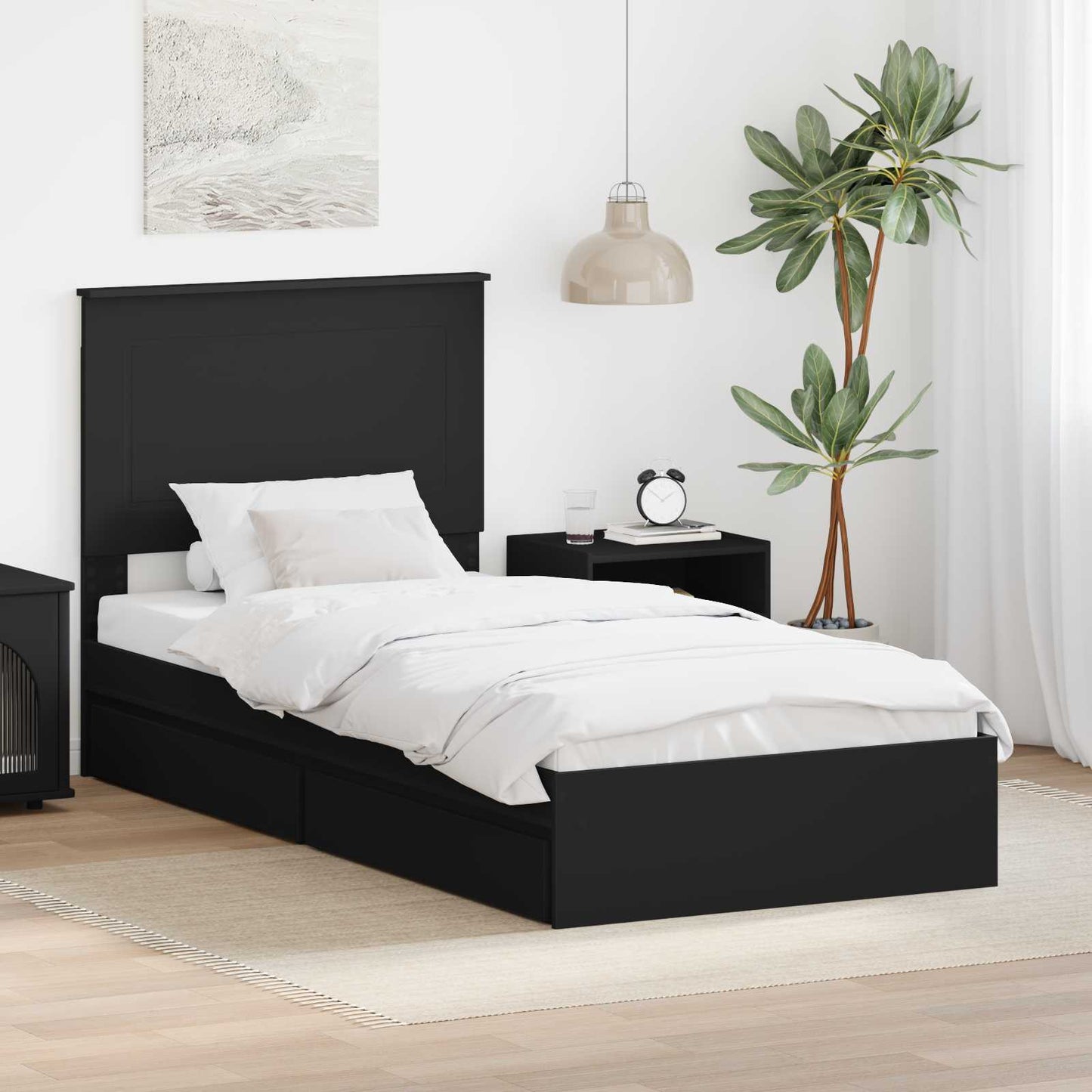 Opslag bed met hoofdeinde Zwart 100 x 200 cm Bewerkt hout is nu te koop bij PeponiXL, paradijselijk wonen!