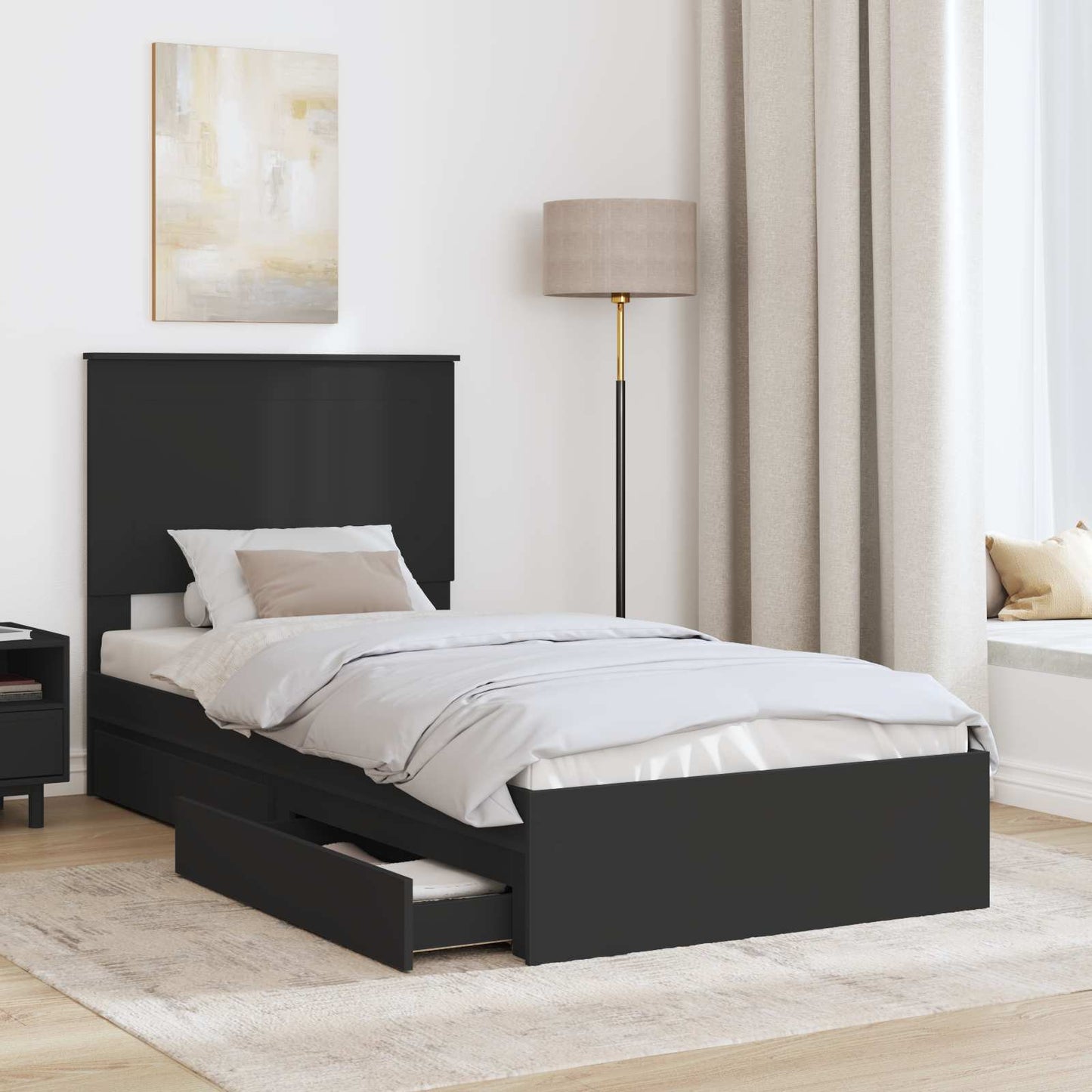 Opslag bed met hoofdeinde Zwart 100 x 200 cm Bewerkt hout is nu te koop bij PeponiXL, paradijselijk wonen!