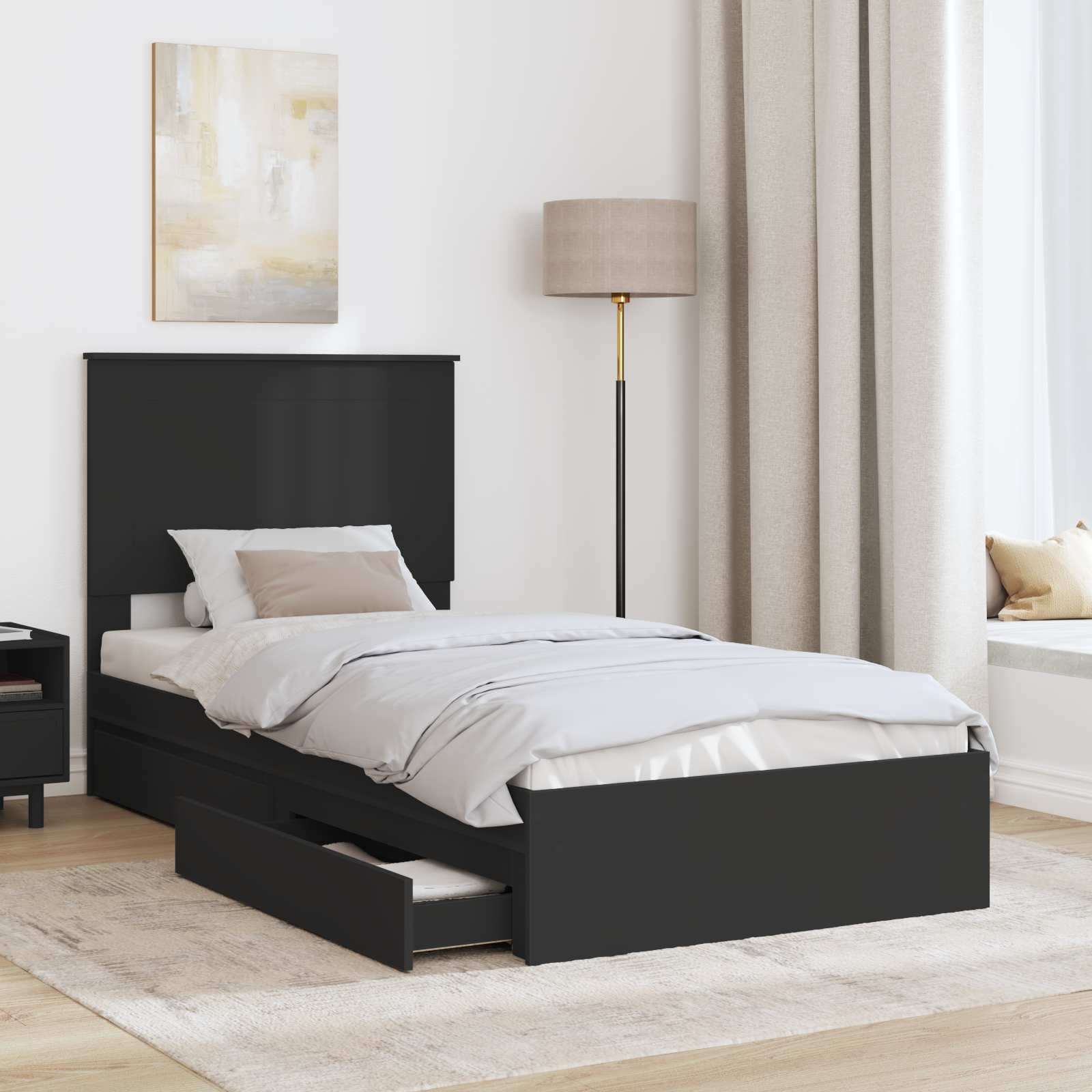 Opslag bed met hoofdeinde Zwart 100 x 200 cm Bewerkt hout is nu te koop bij PeponiXL, paradijselijk wonen!