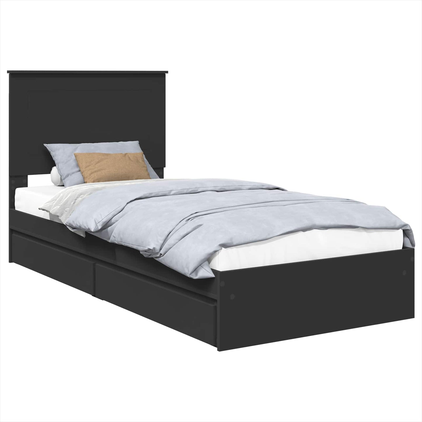 Opslag bed met hoofdeinde Zwart 100 x 200 cm Bewerkt hout is nu te koop bij PeponiXL, paradijselijk wonen!
