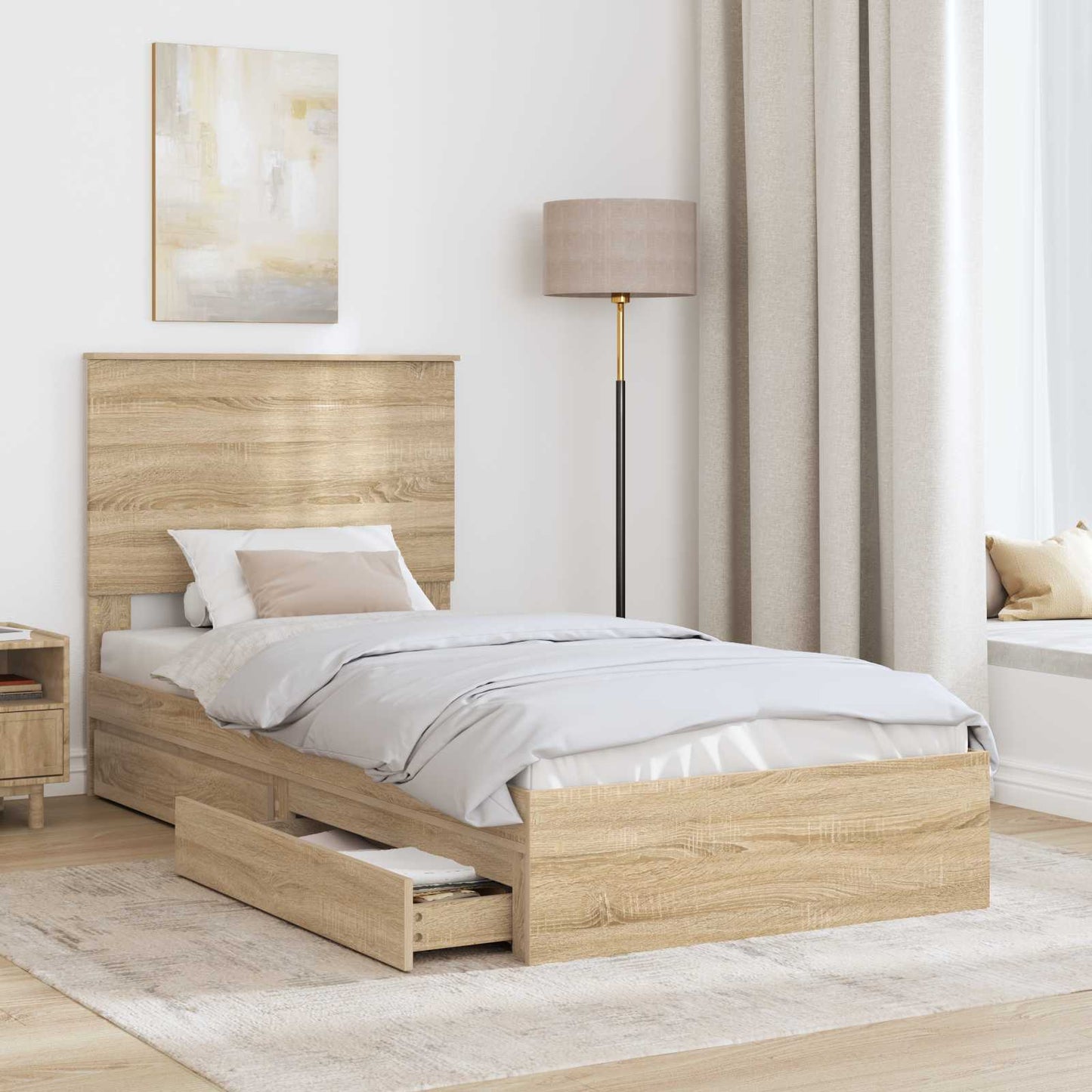 Opslag bed met lade Sonoma Eiken 100 x 200 cm Bewerkt hout is nu te koop bij PeponiXL, paradijselijk wonen!