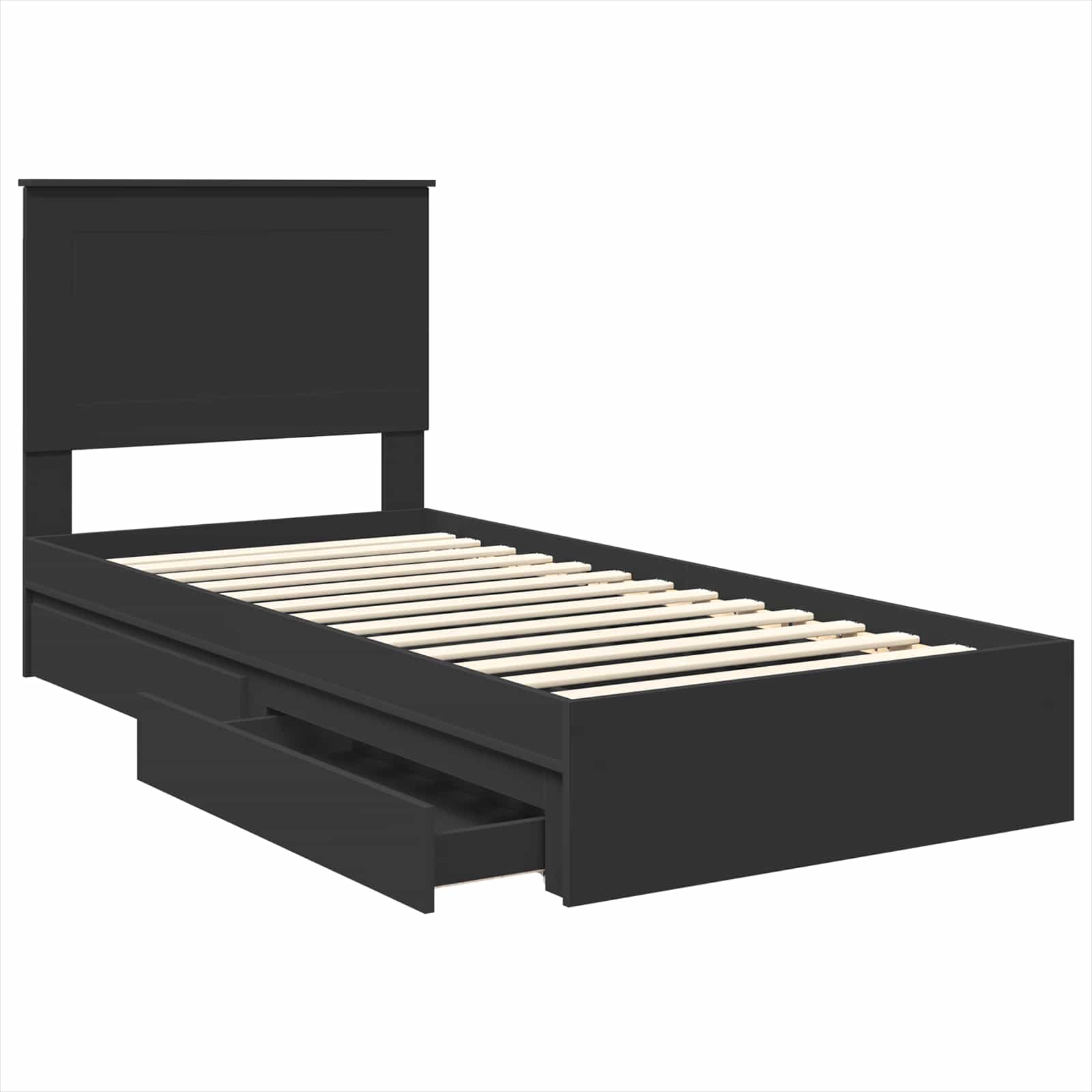 Opslag bed met hoofdeinde Zwart 90 x 190 cm Bewerkt hout is nu te koop bij PeponiXL, paradijselijk wonen!