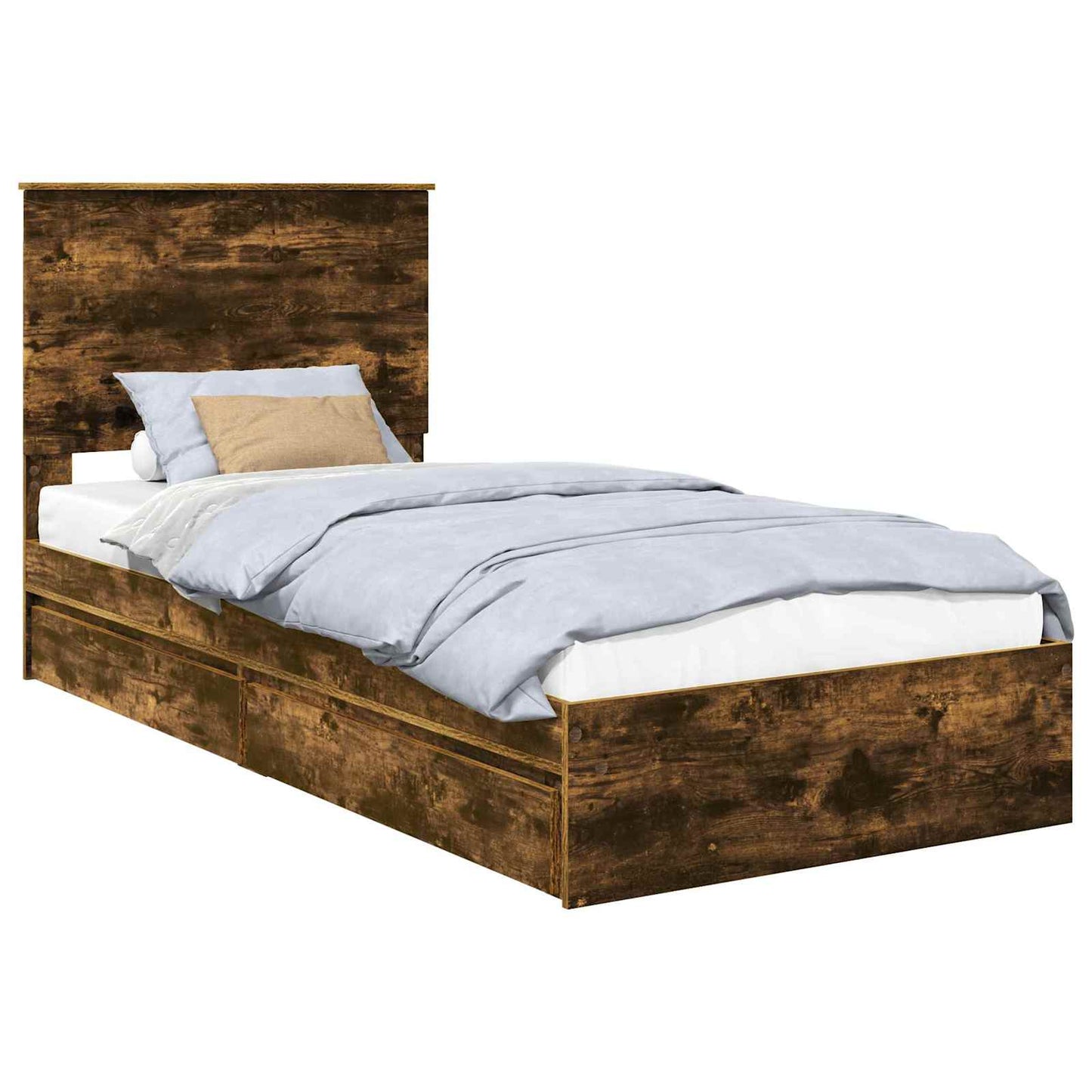 Opslag bed met lade Gerookt eiken 90 x 190 cm Bewerkt hout is nu te koop bij PeponiXL, paradijselijk wonen!