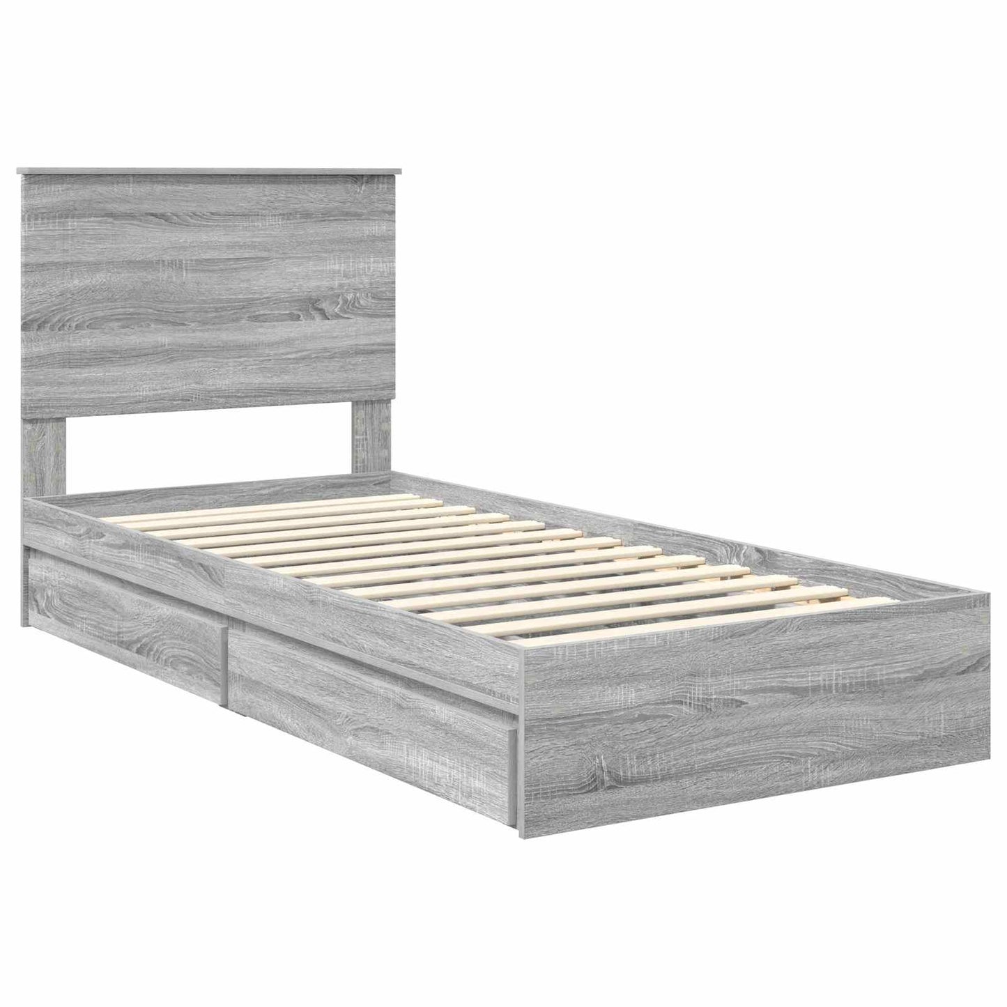Opslag bed met hoofdeinde Grijs Sonoma 90 x 190 cm Bewerkt hout is nu te koop bij PeponiXL, paradijselijk wonen!