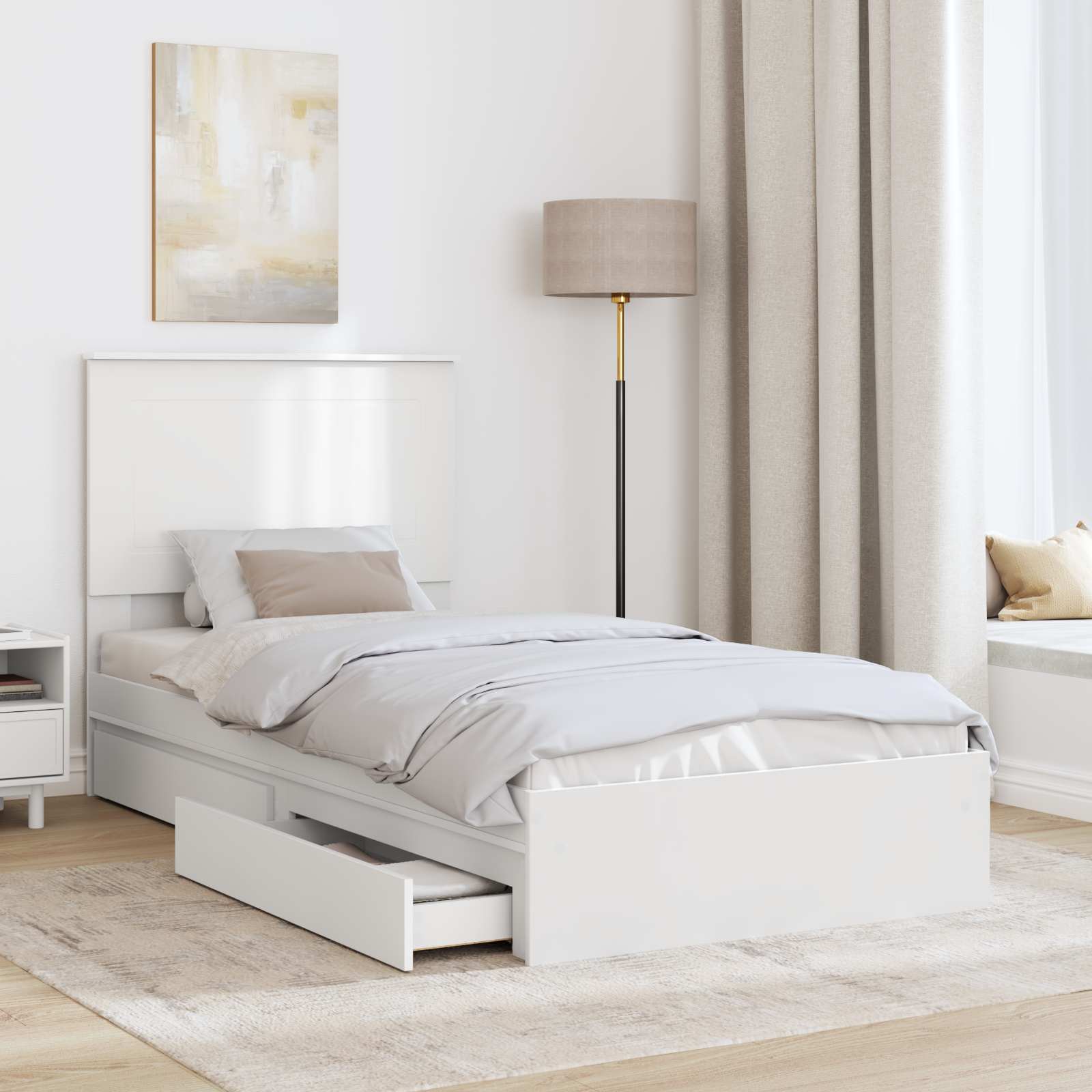 Opslag bed met hoofdeinde met lade Wit 90 x 200 cm Bewerkt hout is nu te koop bij PeponiXL, paradijselijk wonen!