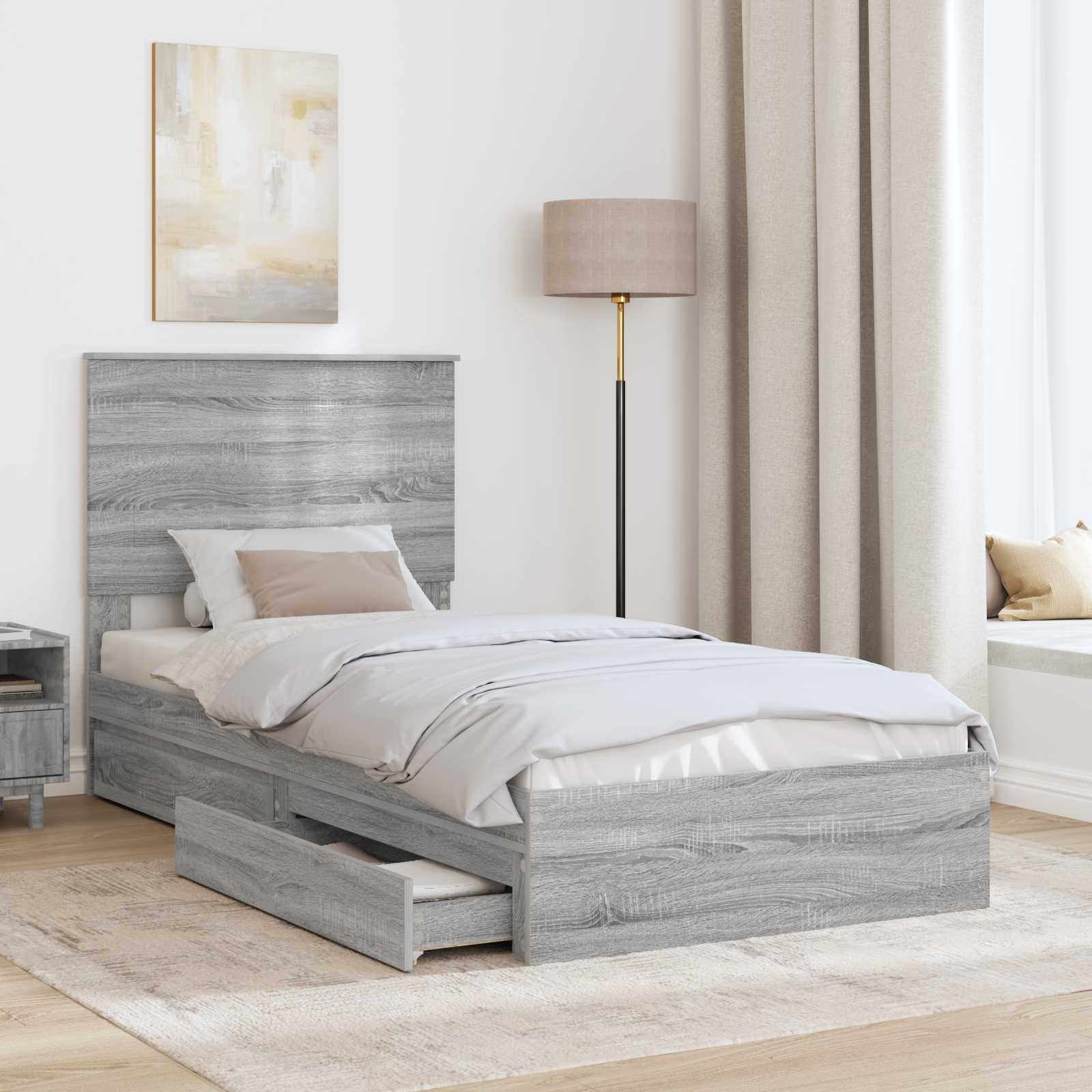 Opslag bed met hoofdeinde Grijs Sonoma 90 x 200 cm Bewerkt hout is nu te koop bij PeponiXL, paradijselijk wonen!