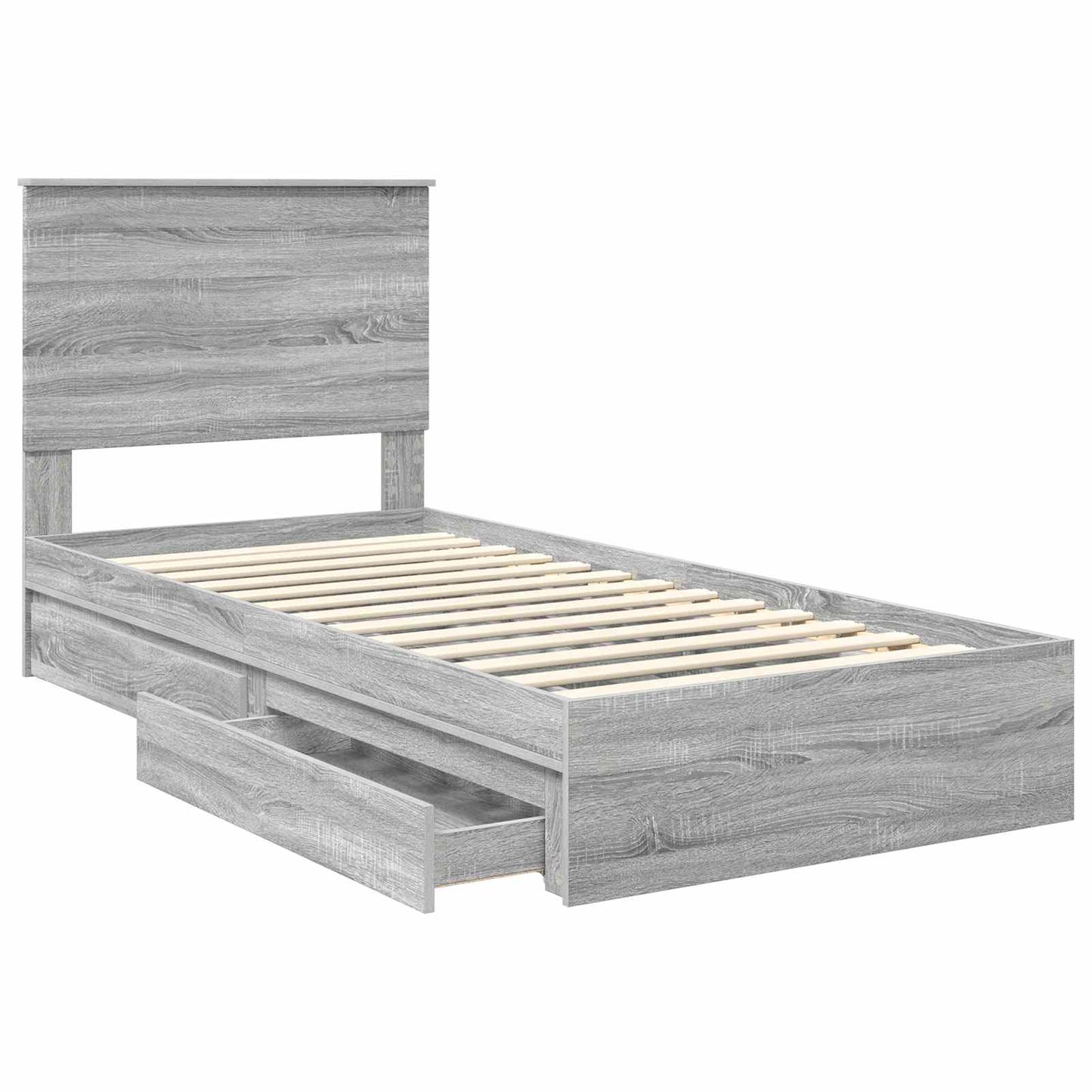 Opslag bed met hoofdeinde Grijs Sonoma 90 x 200 cm Bewerkt hout is nu te koop bij PeponiXL, paradijselijk wonen!
