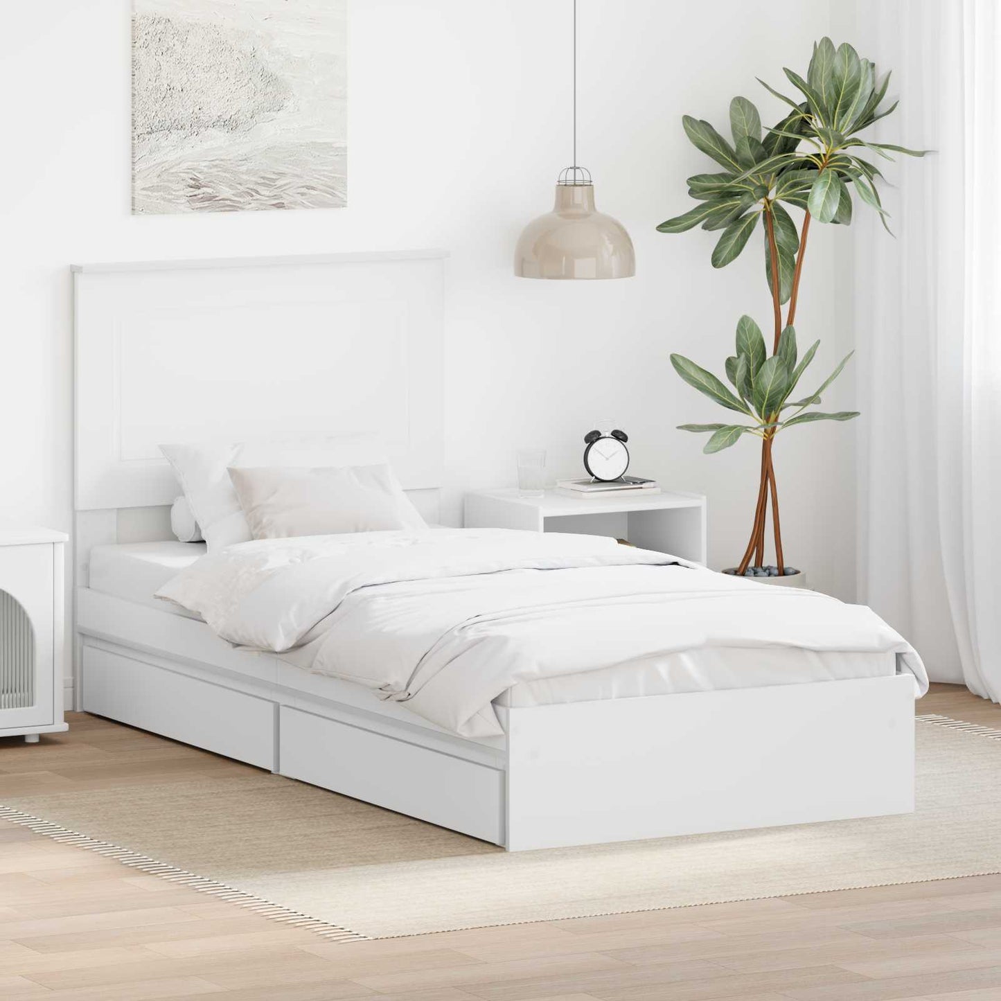 Opslag bed met hoofdeinde met lade Wit 75 x 190 cm Bewerkt hout is nu te koop bij PeponiXL, paradijselijk wonen!