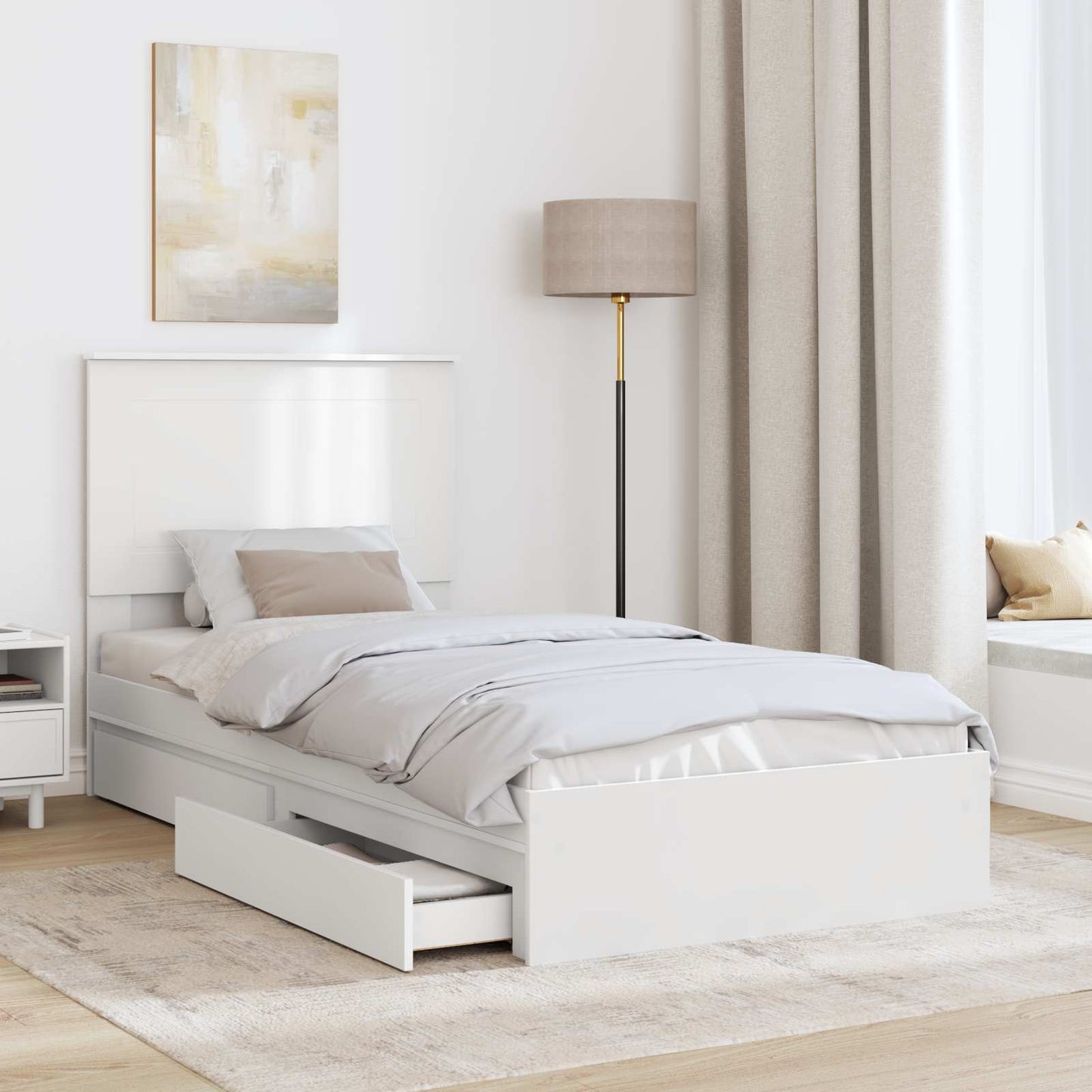 Opslag bed met hoofdeinde met lade Wit 75 x 190 cm Bewerkt hout is nu te koop bij PeponiXL, paradijselijk wonen!