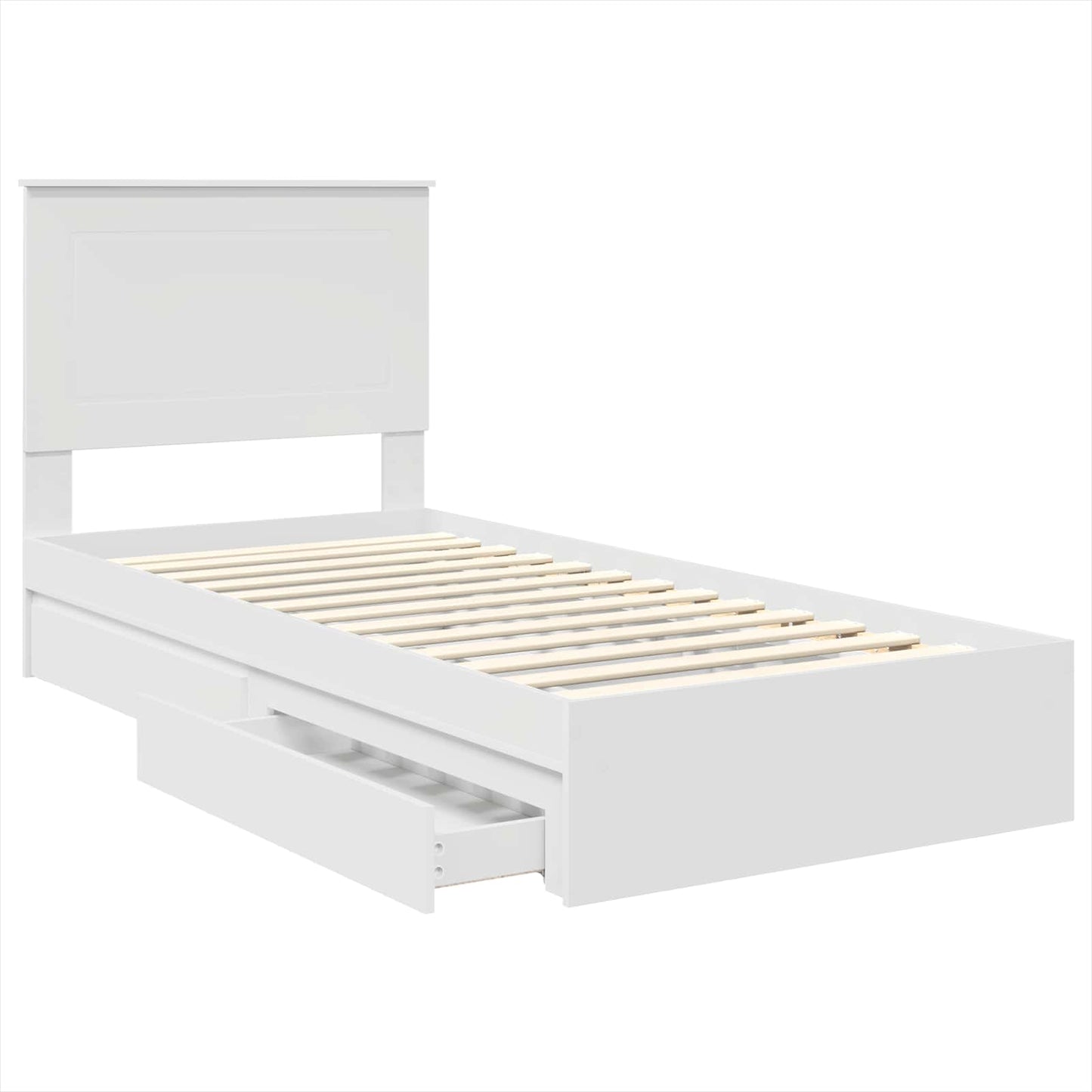 Opslag bed met hoofdeinde met lade Wit 75 x 190 cm Bewerkt hout is nu te koop bij PeponiXL, paradijselijk wonen!
