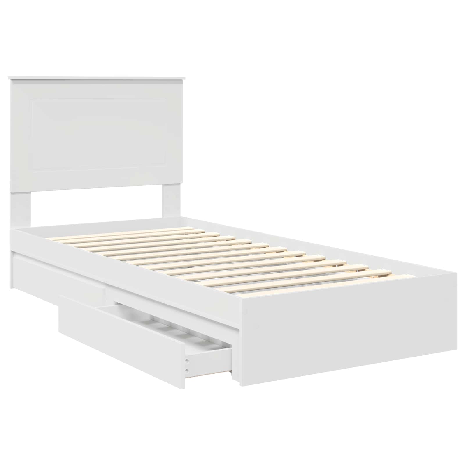 Opslag bed met hoofdeinde met lade Wit 75 x 190 cm Bewerkt hout is nu te koop bij PeponiXL, paradijselijk wonen!