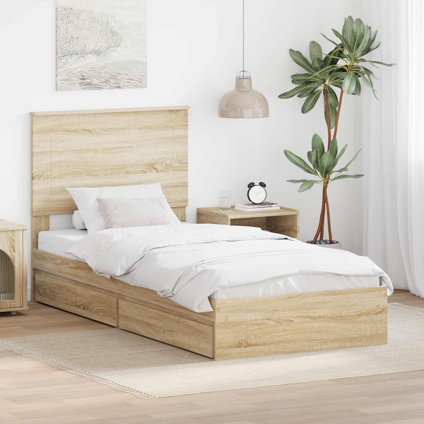 Opslag bed met hoofdeinde Sonoma Eiken 75 x 190 cm Bewerkt hout is nu te koop bij PeponiXL, paradijselijk wonen!