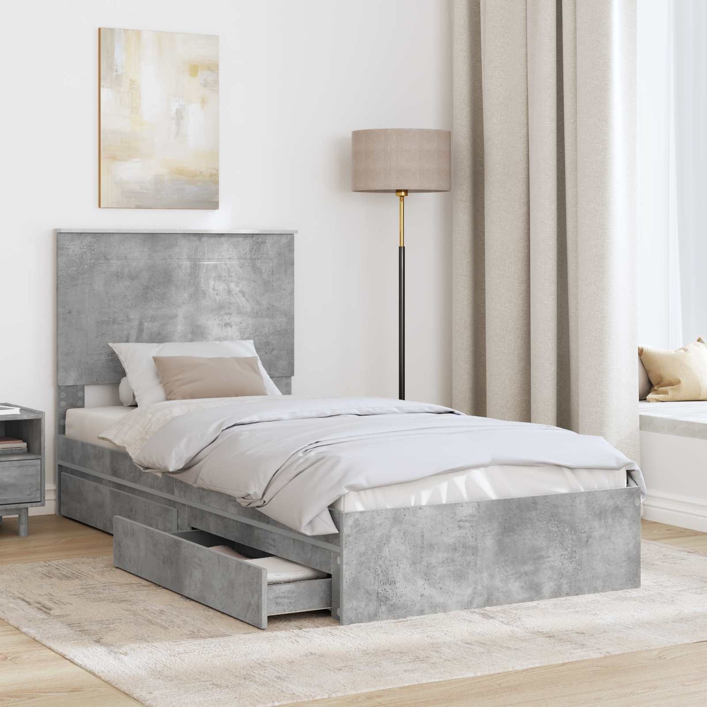 Opslag bed met hoofdeinde Beton Grijs 75 x 190 cm Bewerkt hout is nu te koop bij PeponiXL, paradijselijk wonen!