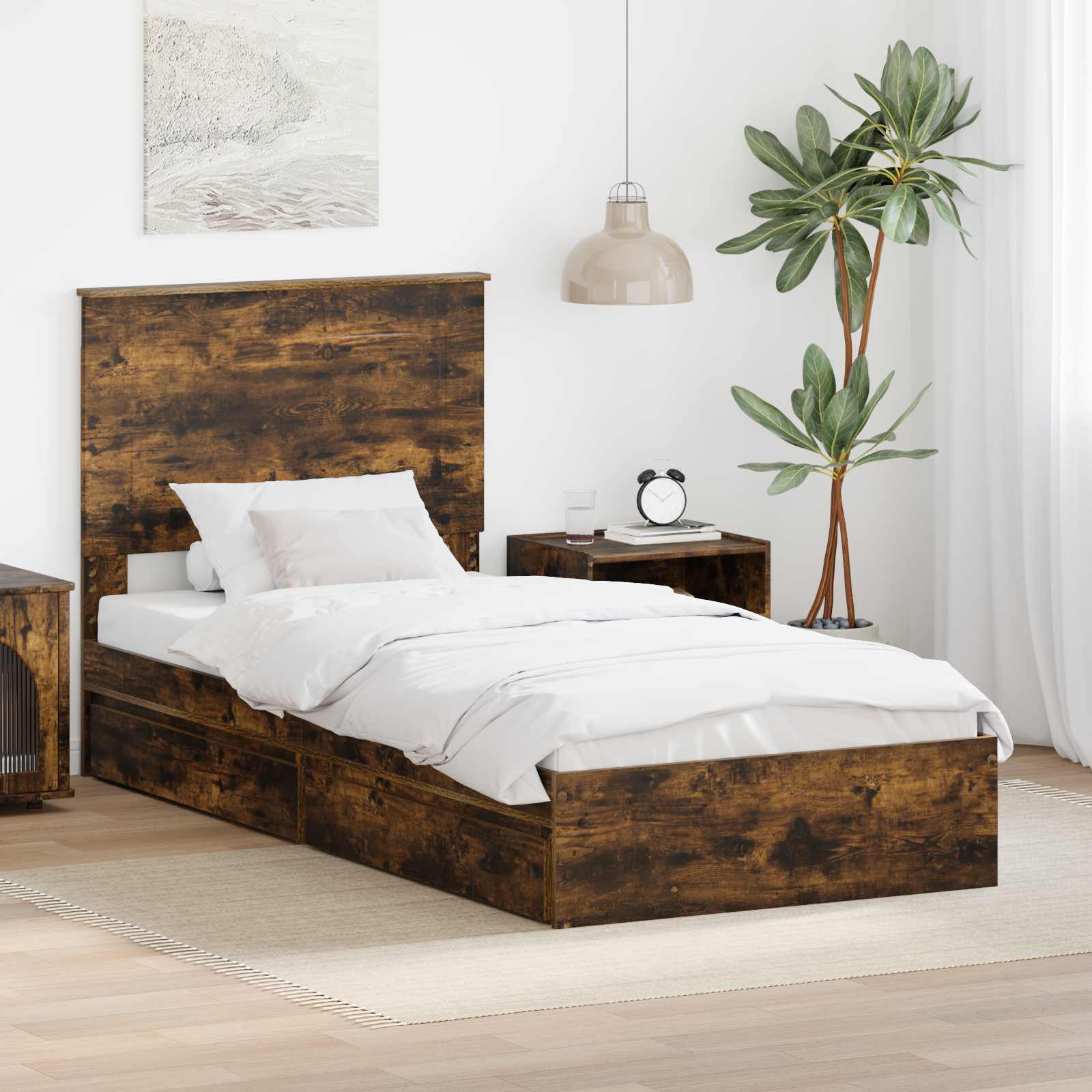 Opslag bed met lade Gerookt eiken 75 x 190 cm Bewerkt hout is nu te koop bij PeponiXL, paradijselijk wonen!