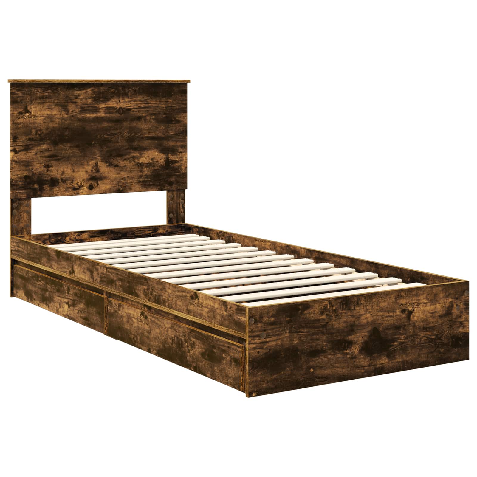 Opslag bed met lade Gerookt eiken 75 x 190 cm Bewerkt hout is nu te koop bij PeponiXL, paradijselijk wonen!