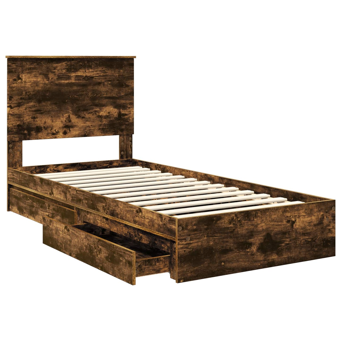 Opslag bed met lade Gerookt eiken 75 x 190 cm Bewerkt hout is nu te koop bij PeponiXL, paradijselijk wonen!