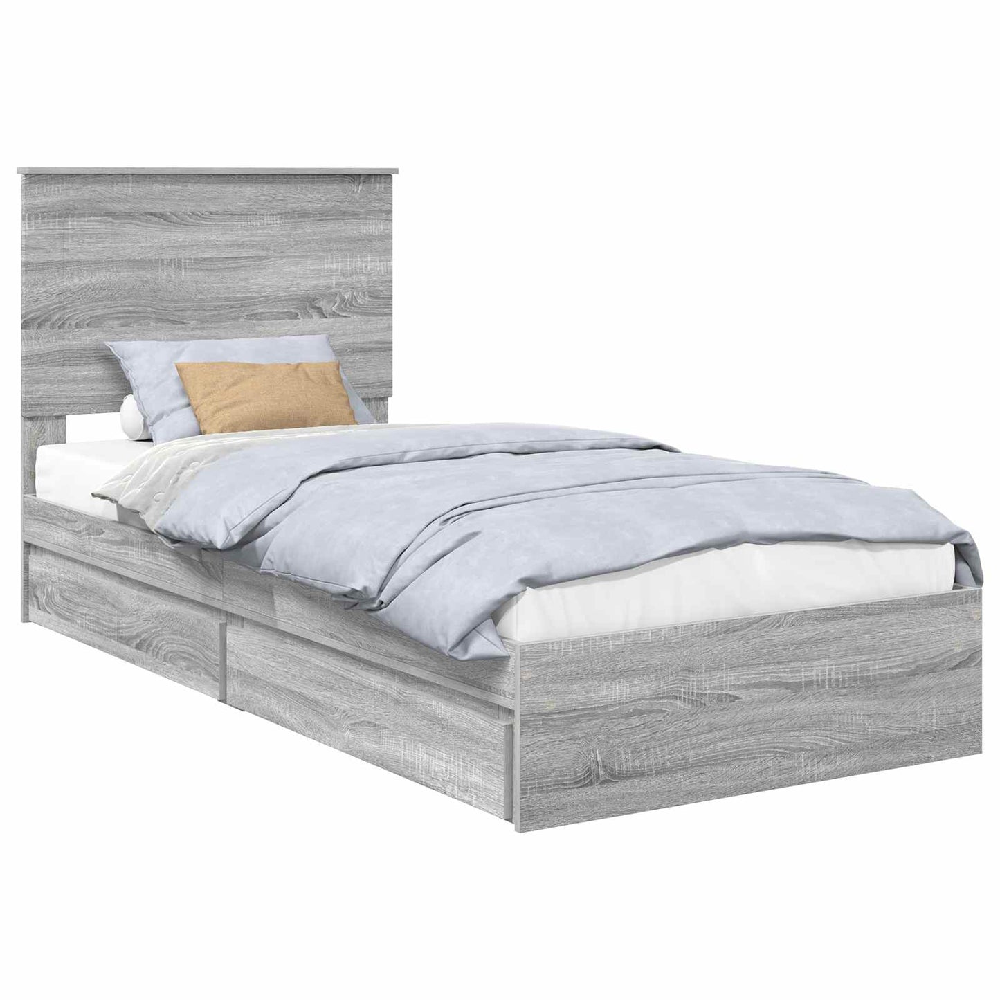 Opslag bed met hoofdeinde Grijs Sonoma 75 x 190 cm Bewerkt hout is nu te koop bij PeponiXL, paradijselijk wonen!
