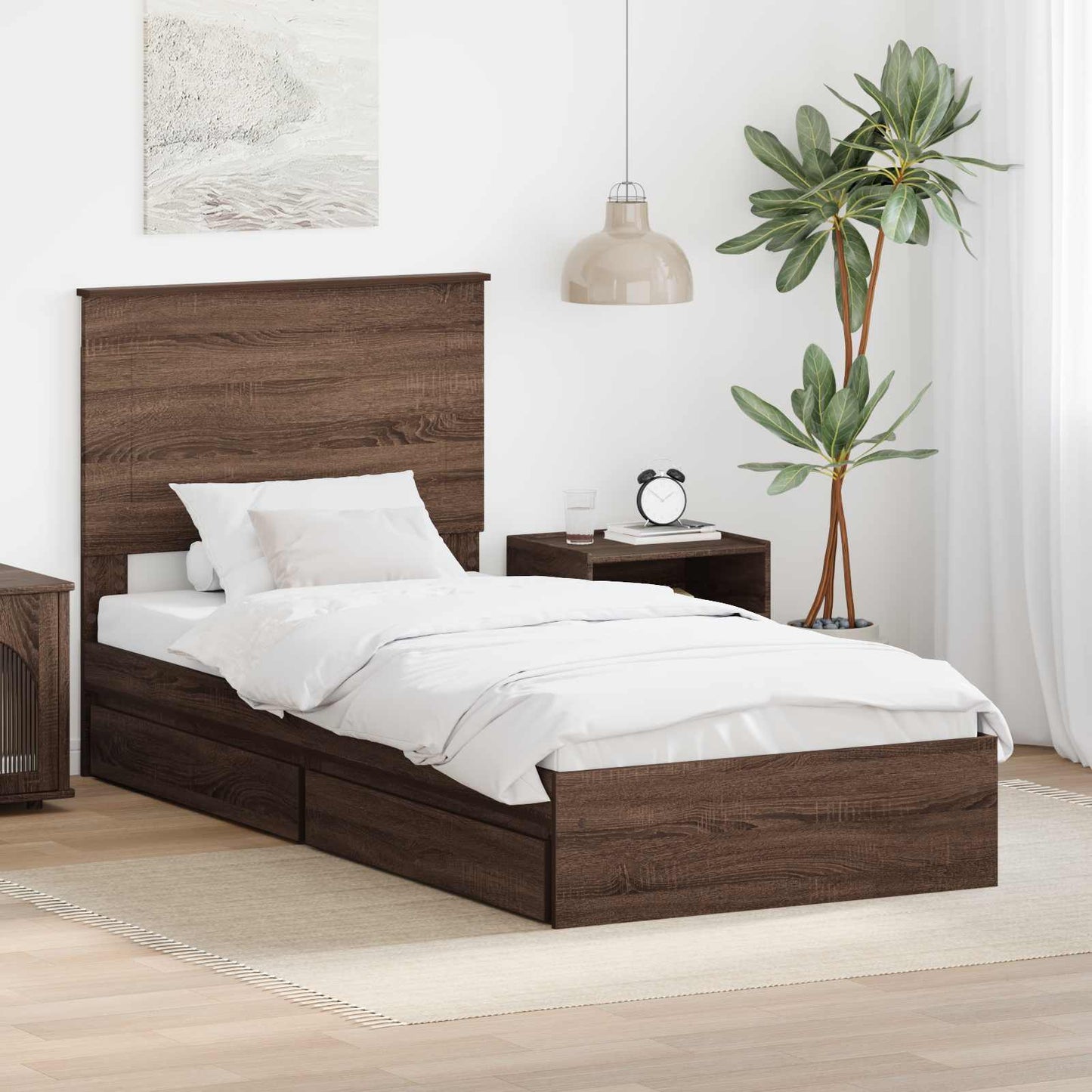 Opslag bed met hoofdeinde Bruin Eiken 75 x 190 cm Bewerkt hout is nu te koop bij PeponiXL, paradijselijk wonen!
