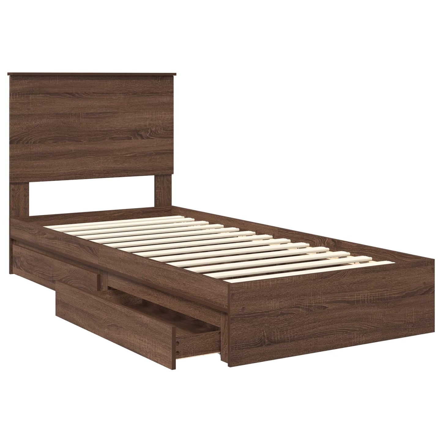 Opslag bed met hoofdeinde Bruin Eiken 75 x 190 cm Bewerkt hout is nu te koop bij PeponiXL, paradijselijk wonen!