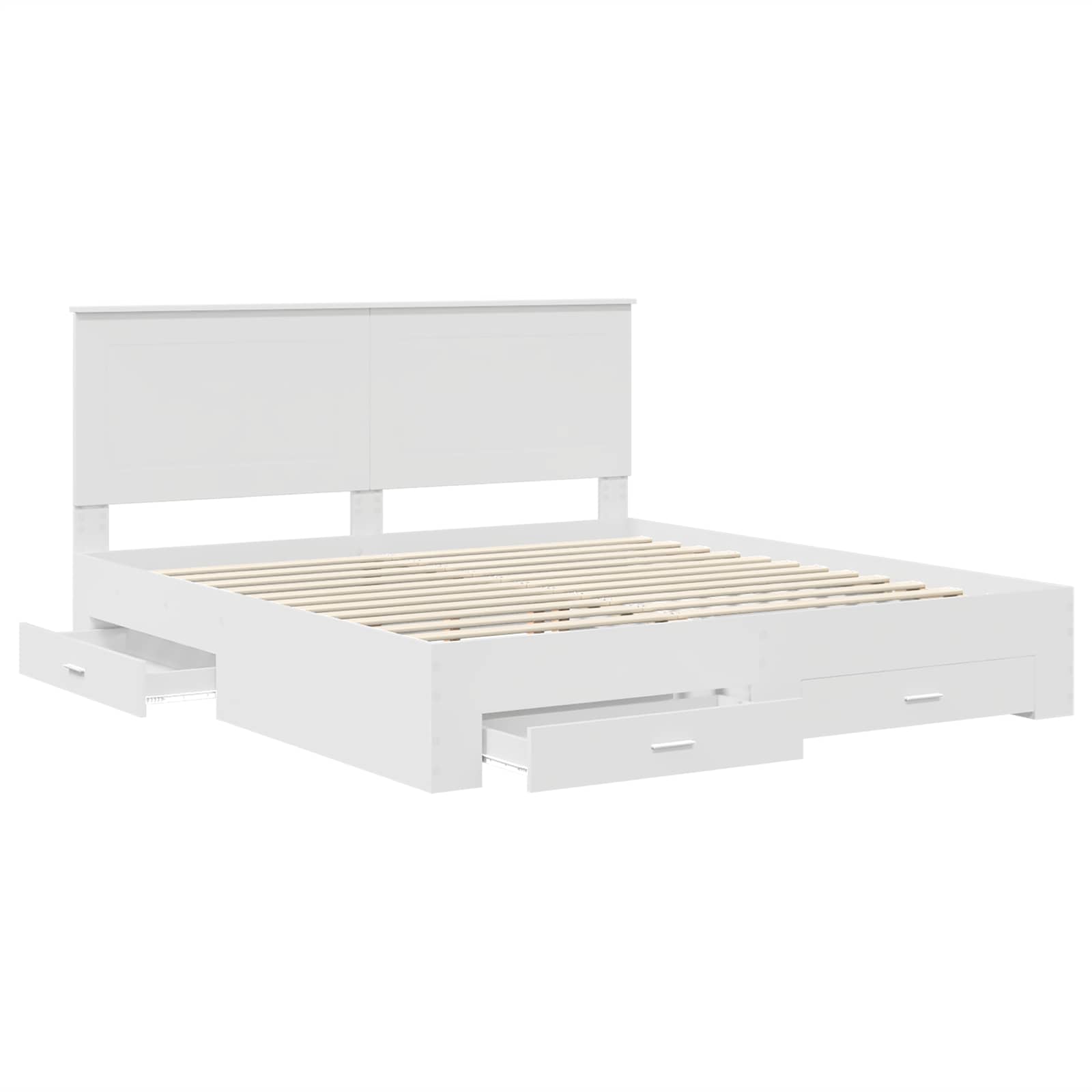 Bedframe met hoofdeinde met lade Wit 200 x 200 cm Bewerkt hout is nu te koop bij PeponiXL, paradijselijk wonen!