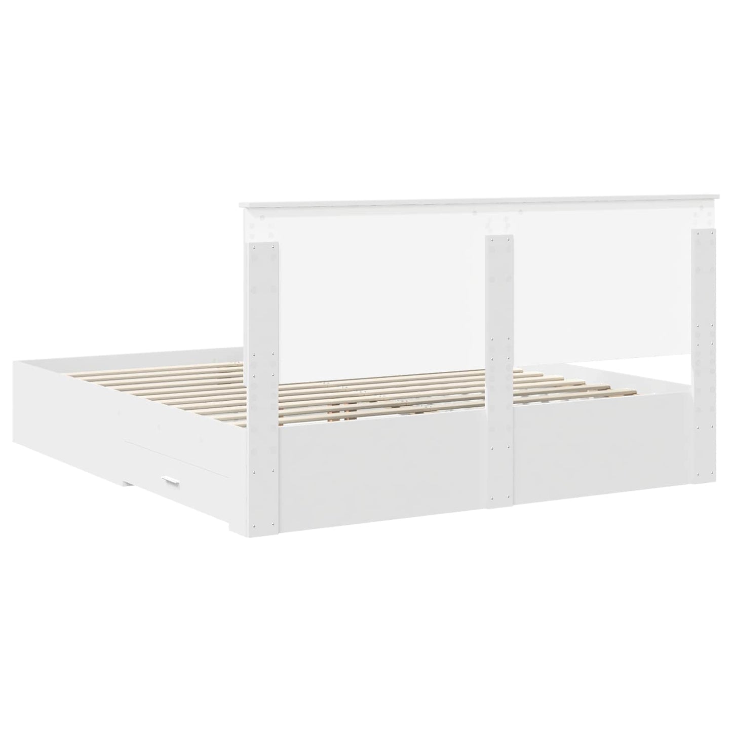 Bedframe met hoofdeinde met lade Wit 200 x 200 cm Bewerkt hout is nu te koop bij PeponiXL, paradijselijk wonen!