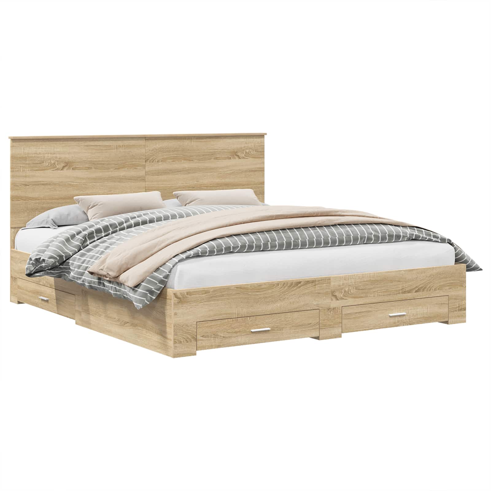 Bedframe met hoofdeinde Sonoma Eiken 200 x 200 cm Bewerkt hout is nu te koop bij PeponiXL, paradijselijk wonen!