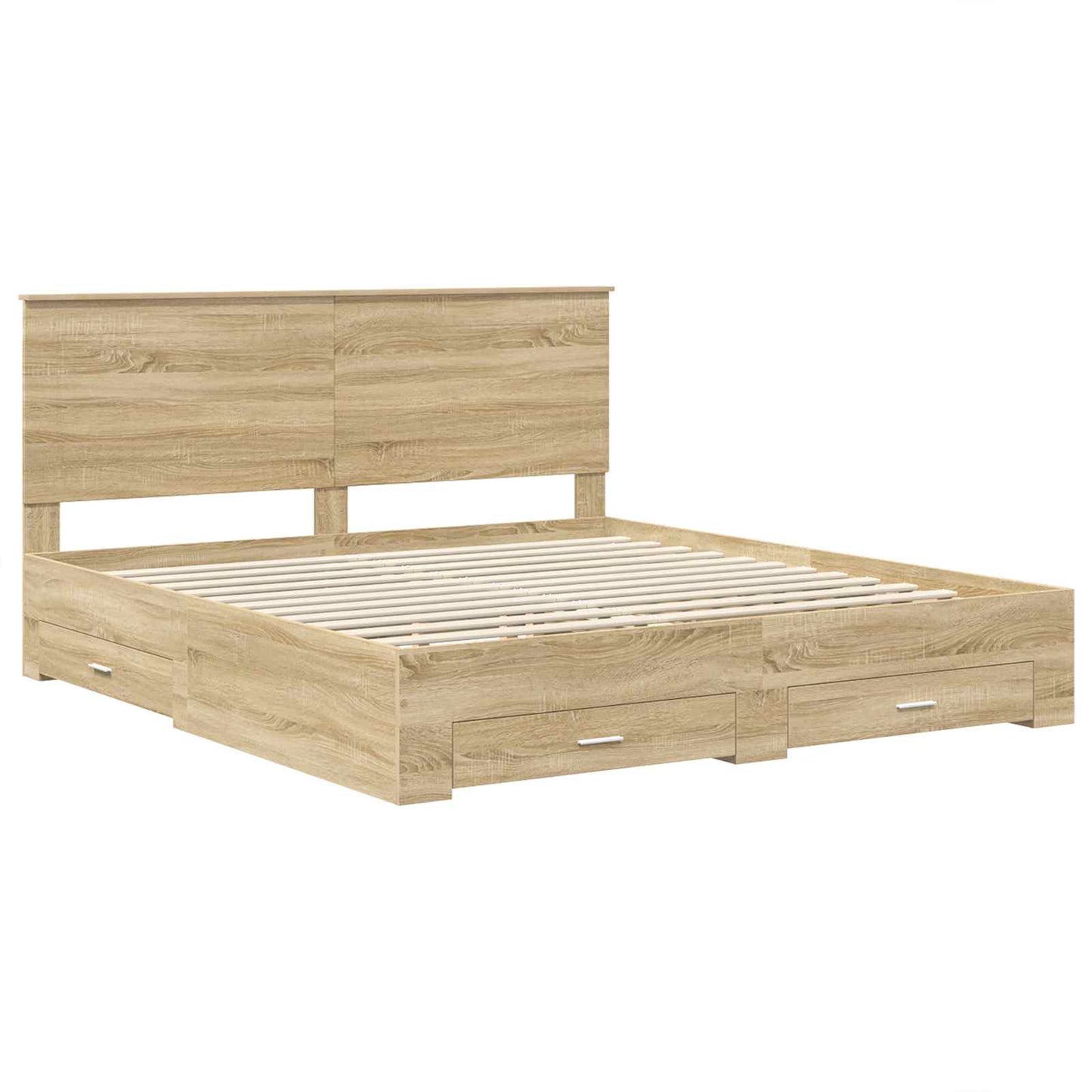 Bedframe met hoofdeinde Sonoma Eiken 200 x 200 cm Bewerkt hout is nu te koop bij PeponiXL, paradijselijk wonen!