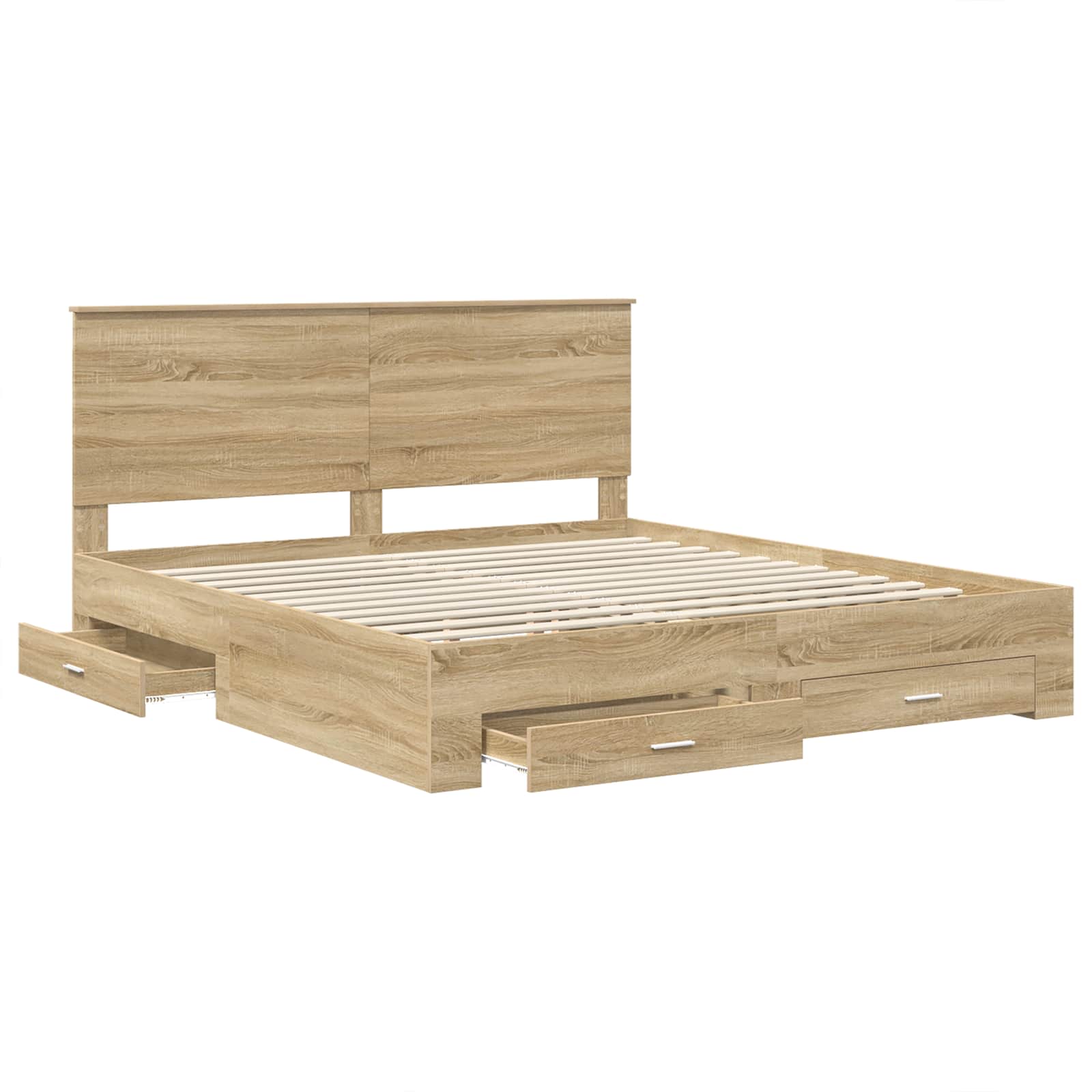 Bedframe met hoofdeinde Sonoma Eiken 200 x 200 cm Bewerkt hout is nu te koop bij PeponiXL, paradijselijk wonen!