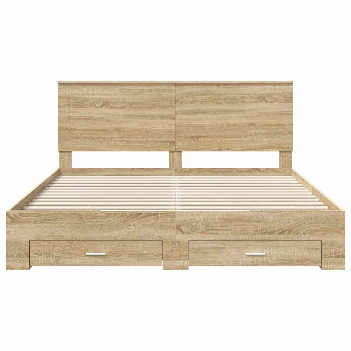 Bedframe met hoofdeinde Sonoma Eiken 200 x 200 cm Bewerkt hout is nu te koop bij PeponiXL, paradijselijk wonen!