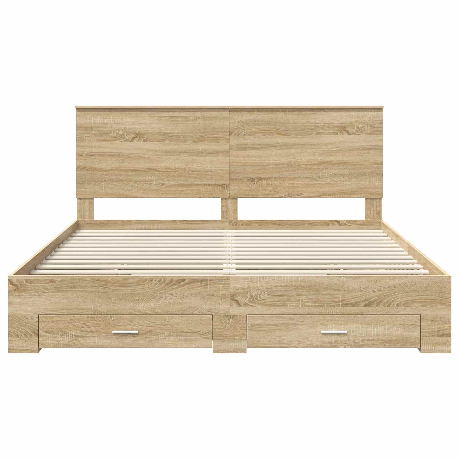 Bedframe met hoofdeinde Sonoma Eiken 200 x 200 cm Bewerkt hout is nu te koop bij PeponiXL, paradijselijk wonen!