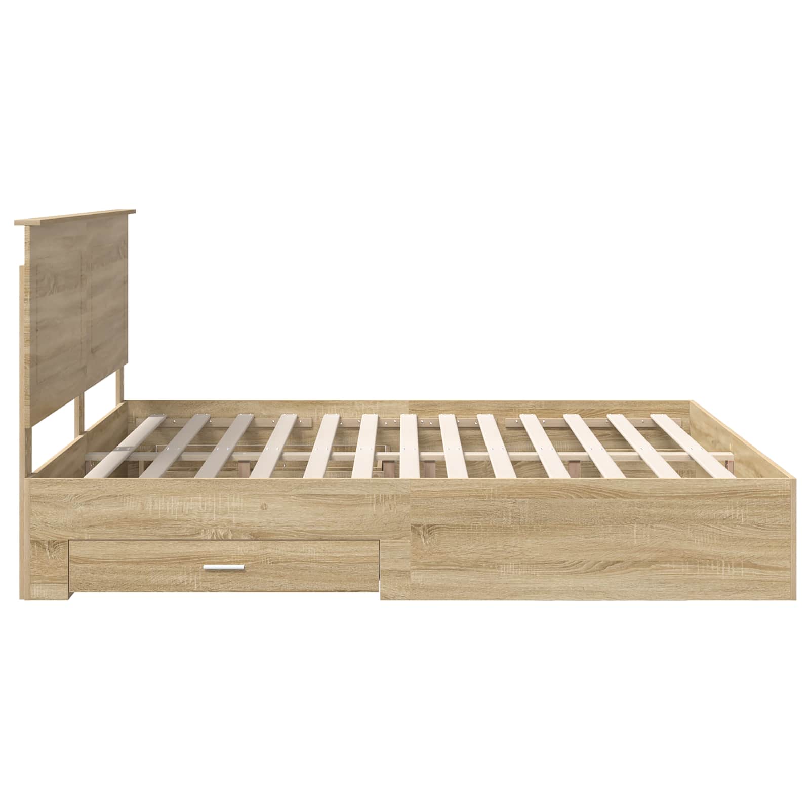 Bedframe met hoofdeinde Sonoma Eiken 200 x 200 cm Bewerkt hout is nu te koop bij PeponiXL, paradijselijk wonen!