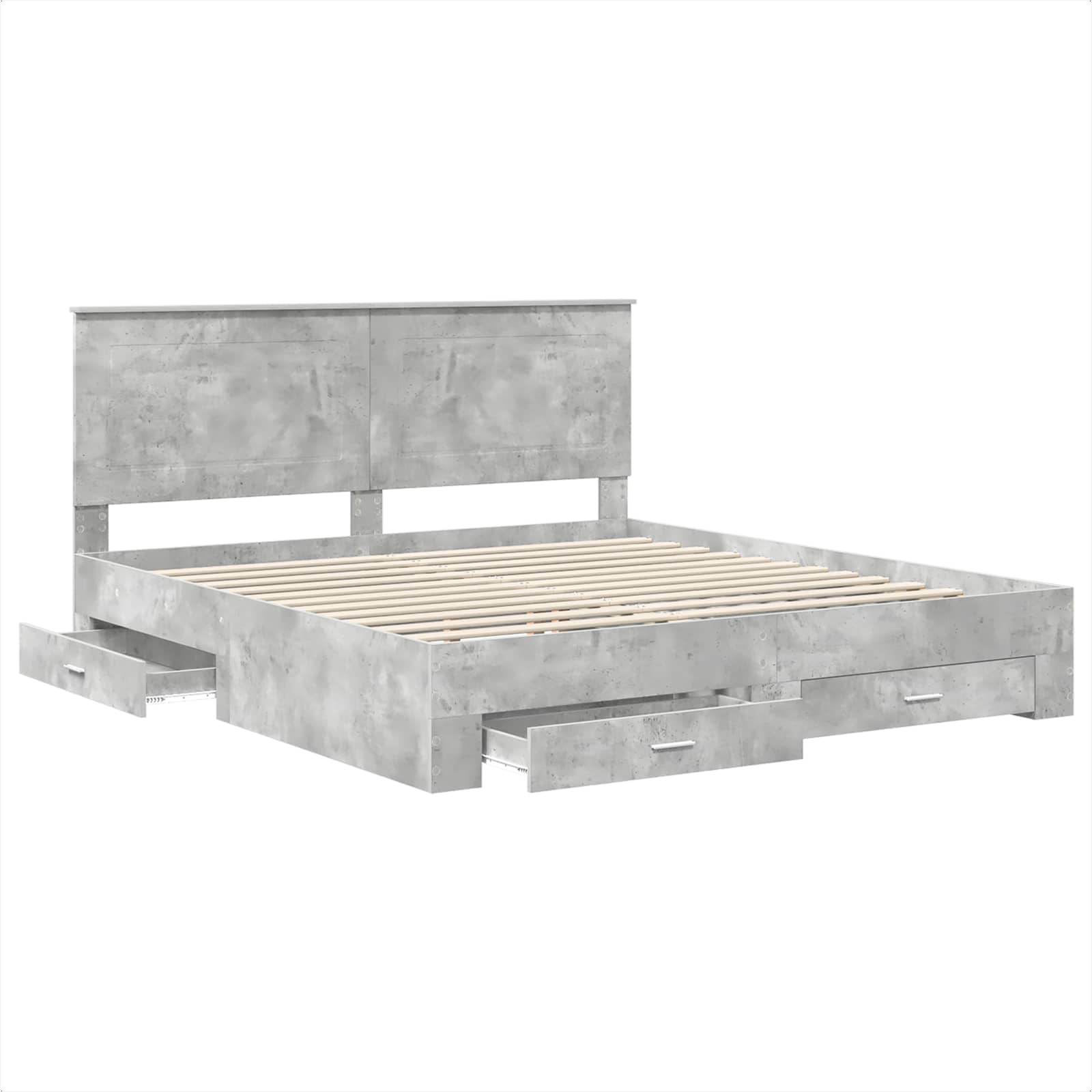 Bedframe met hoofdeinde Beton Grijs 200 x 200 cm Bewerkt hout is nu te koop bij PeponiXL, paradijselijk wonen!