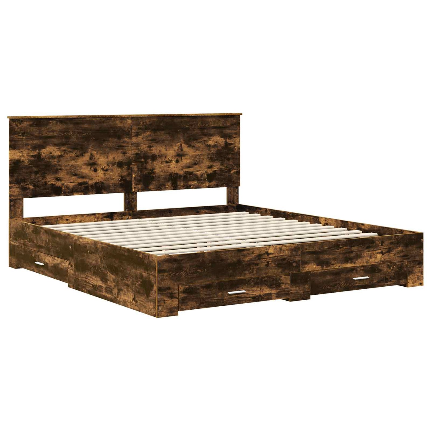 Bedframe met hoofdeinde Gerookt eiken 200 x 200 cm Bewerkt hout is nu te koop bij PeponiXL, paradijselijk wonen!