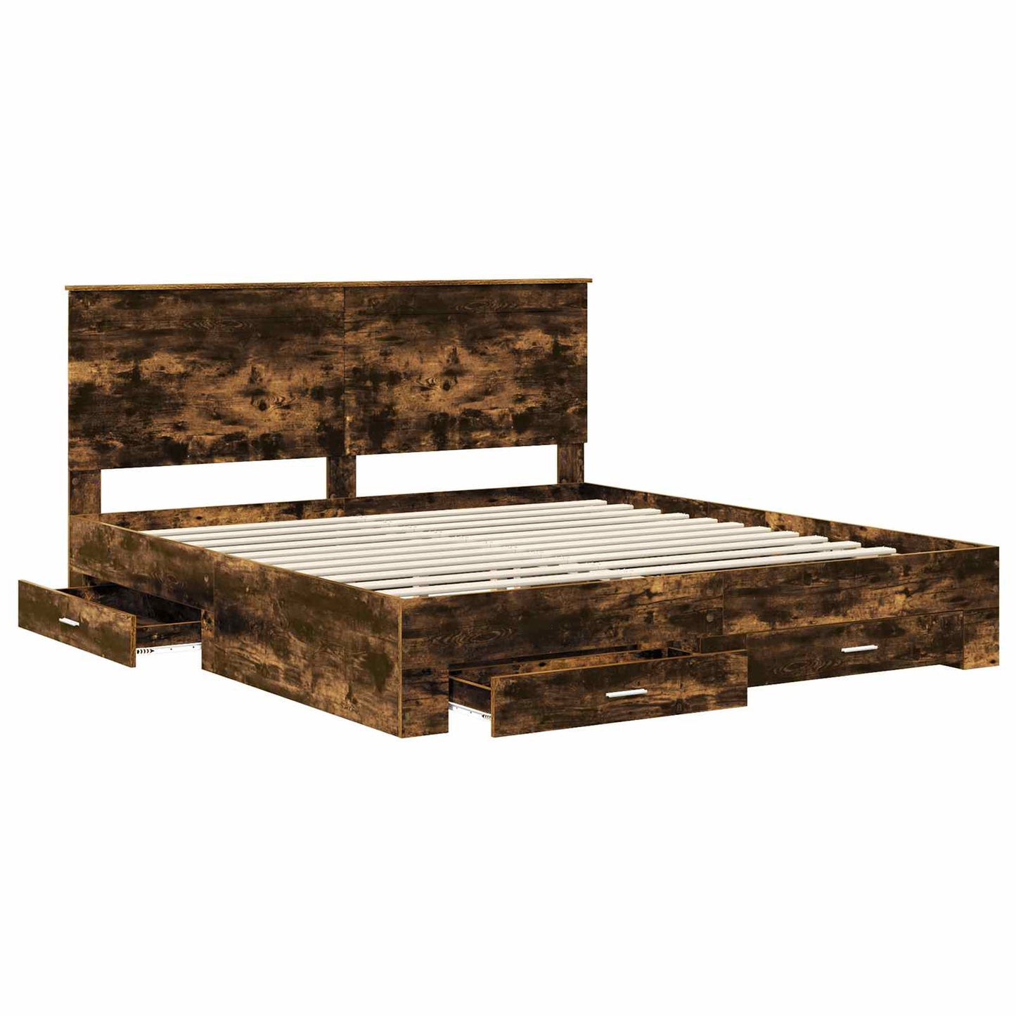 Bedframe met hoofdeinde Gerookt eiken 200 x 200 cm Bewerkt hout is nu te koop bij PeponiXL, paradijselijk wonen!