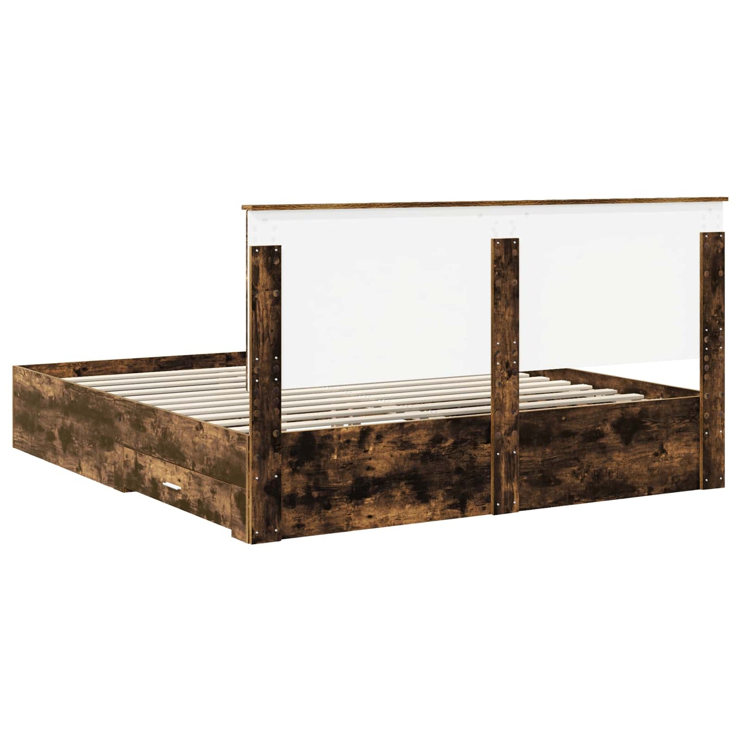 Bedframe met hoofdeinde Gerookt eiken 200 x 200 cm Bewerkt hout is nu te koop bij PeponiXL, paradijselijk wonen!