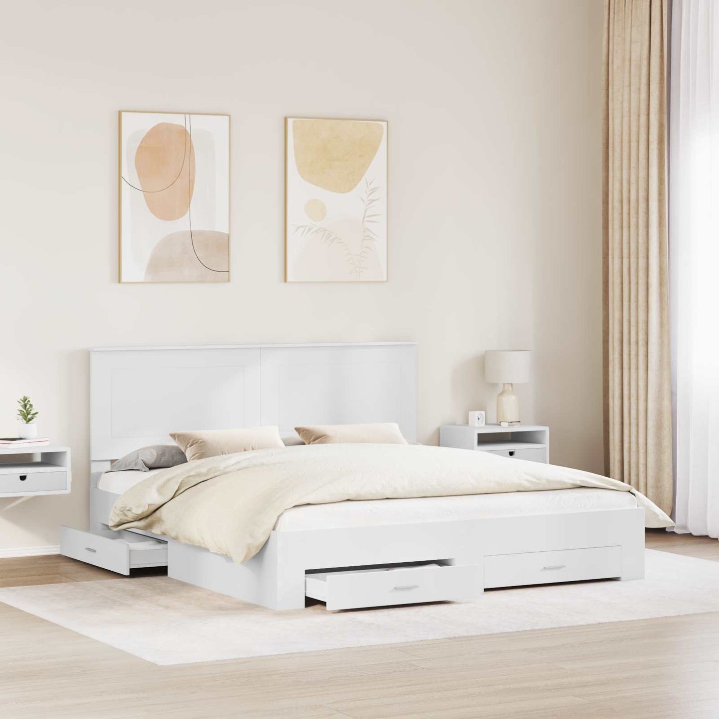 Bedframe met hoofdeinde met lade Wit 180 x 200 cm Bewerkt hout is nu te koop bij PeponiXL, paradijselijk wonen!